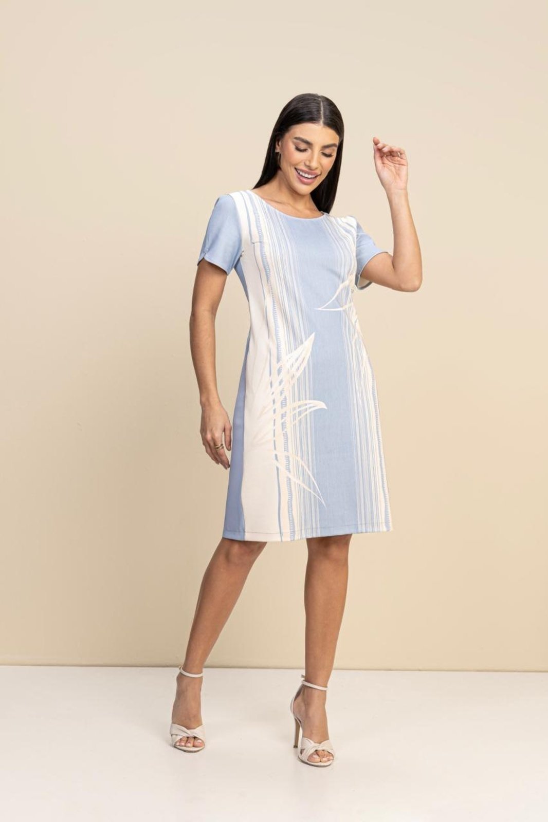 Vestido Felicias Azul Com Estampa Geométrica Elegante