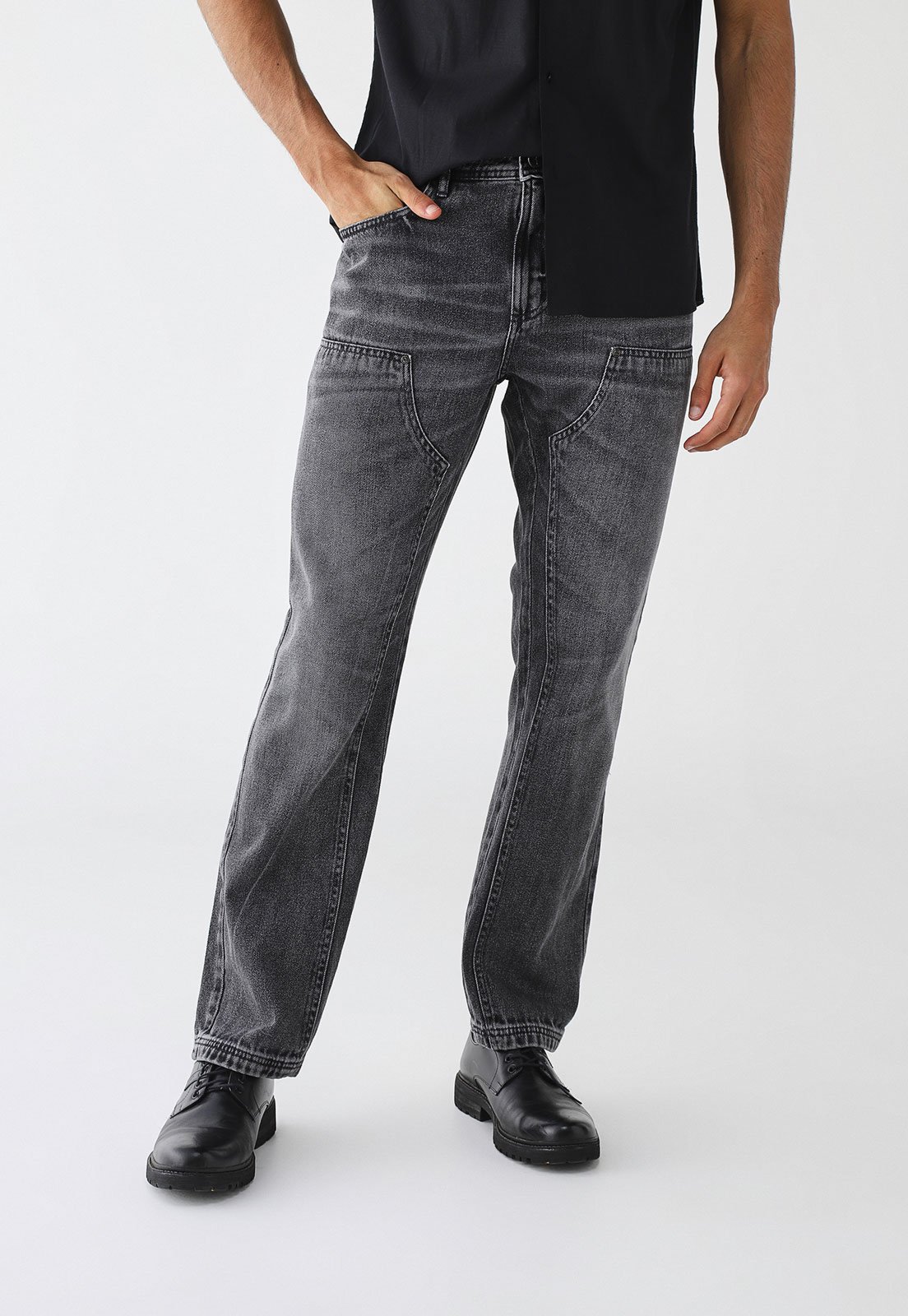 Calça Jeans Colcci Reta Recortes Preta