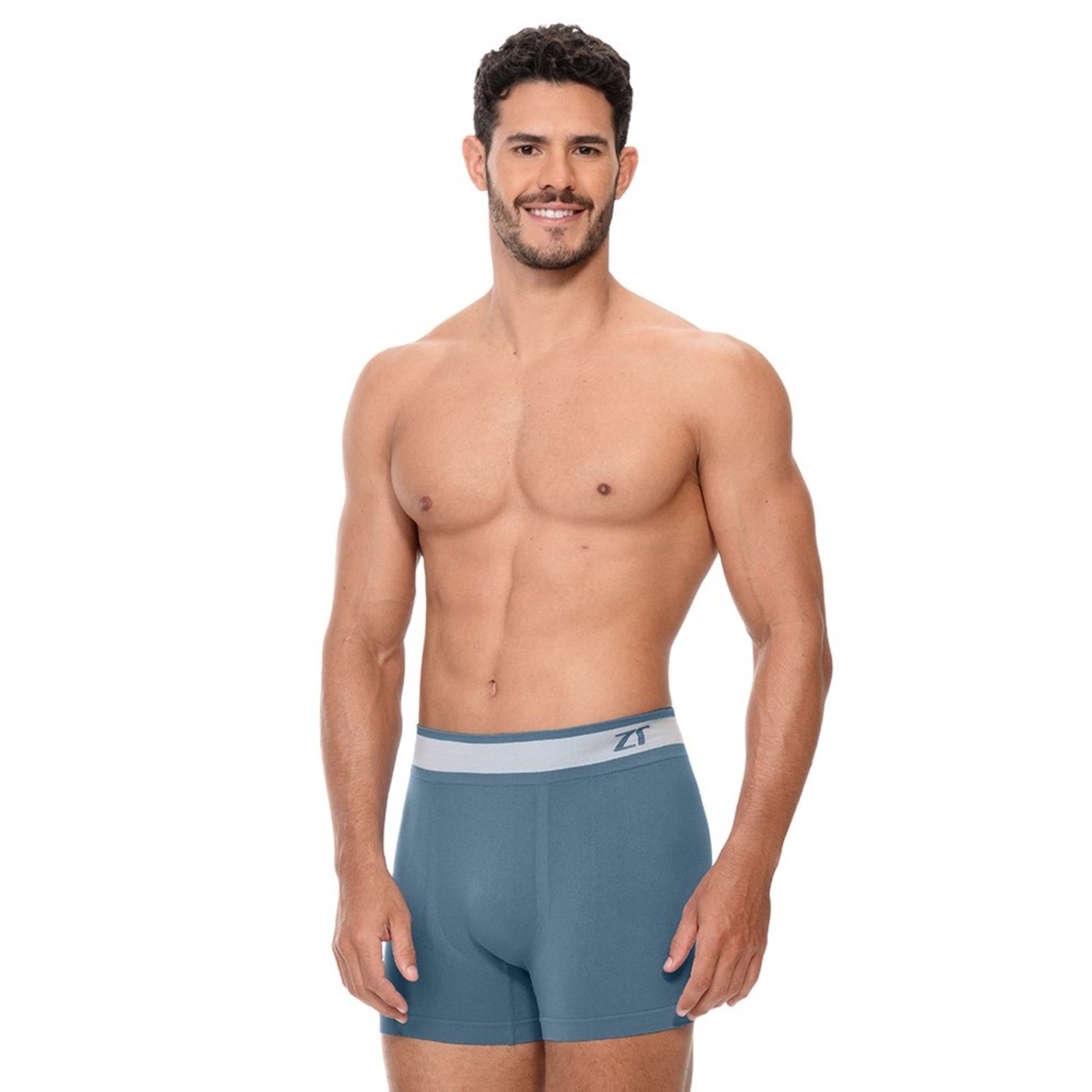 Cueca Boxer sem Costura Lisa Azul Claro