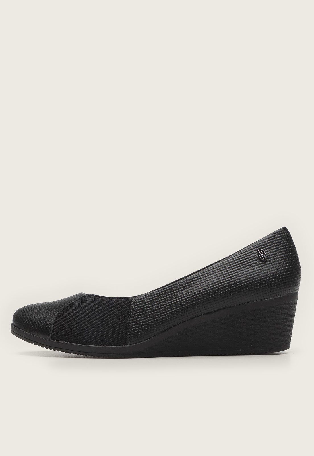 Scarpin Anabela Usaflex Textura Preto