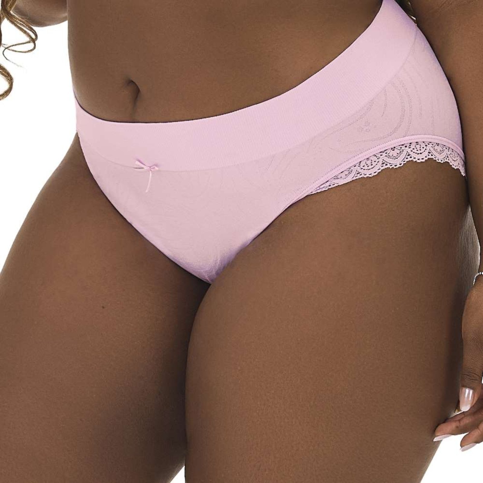 Calcinha Anatômica Plus size Jacquard Com Renda Lateral sem Costura Rosa Balé