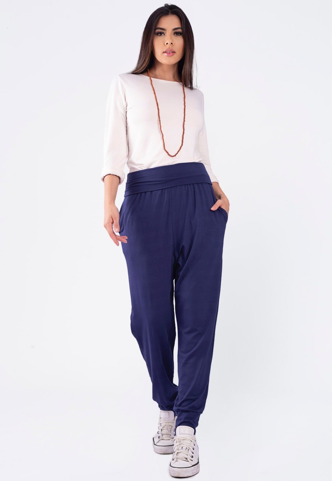 Calça Saruel Malha com Bolso Azul Marinho