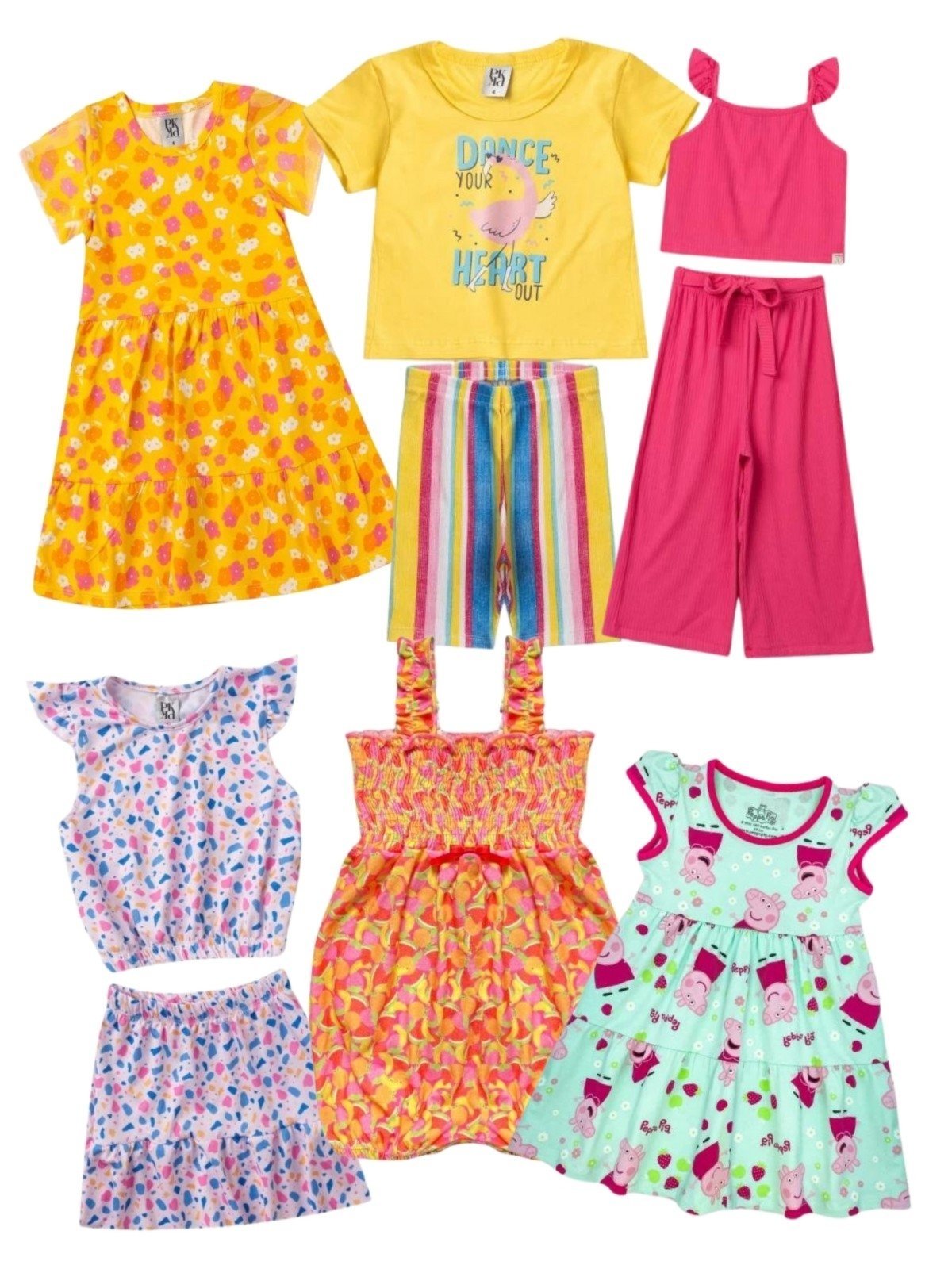 Vista 3 Infantil - Kit Sortido Platinum 12 Peças de Roupas Infantis Feminino Verão - 6 Camisetas + 6 Bermudas multicolorido multicolorido