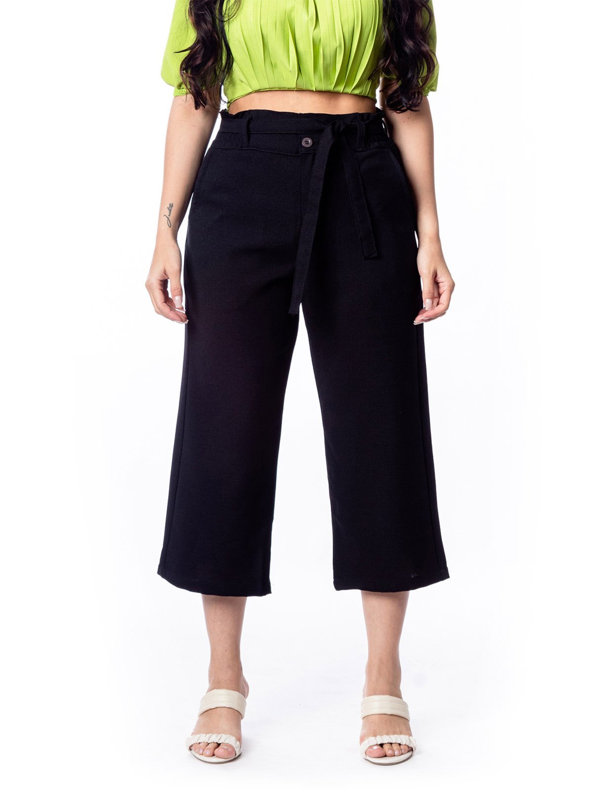 Bermuda Pantacourt Restrito Jeans Cós com Laxtex – PRETO