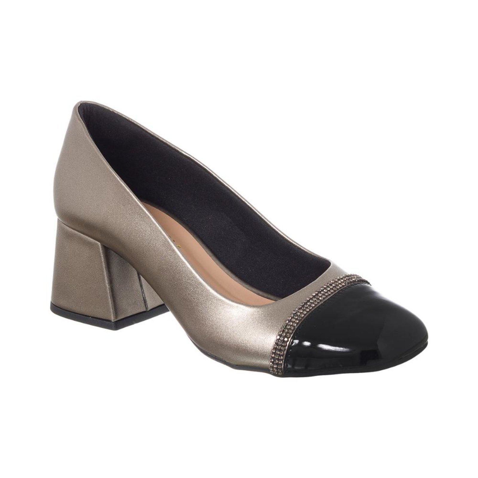 Vista 2 Scarpin Sapato Boneca Salto Grosso Bico Quadrado Strass Metalizado Velho Stessy Shoes prata/prata velho Stessy Shoes prata/prata velho