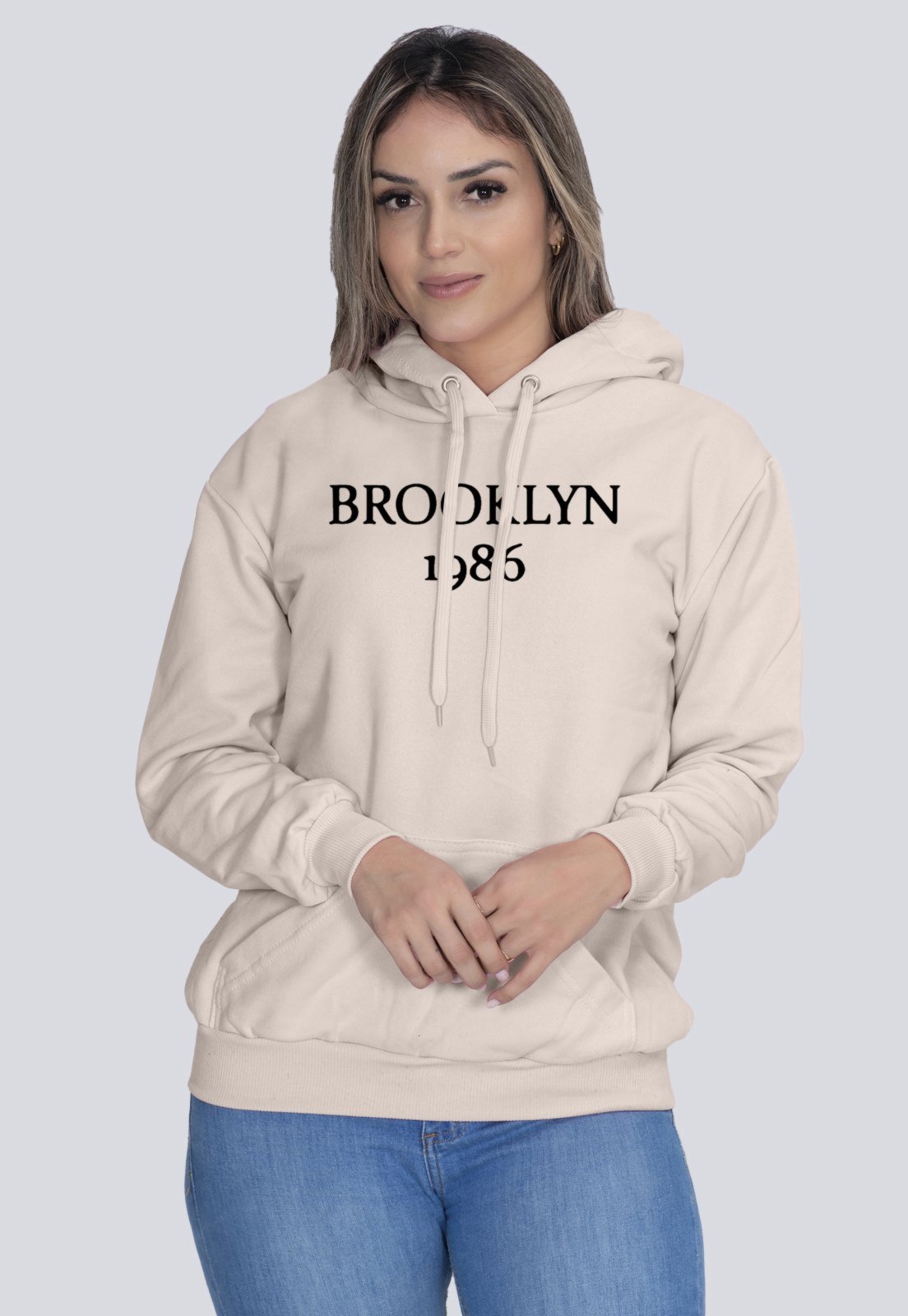 Moletom Masculino Algodão Blusa de Frio Básico Brooklyn Bege