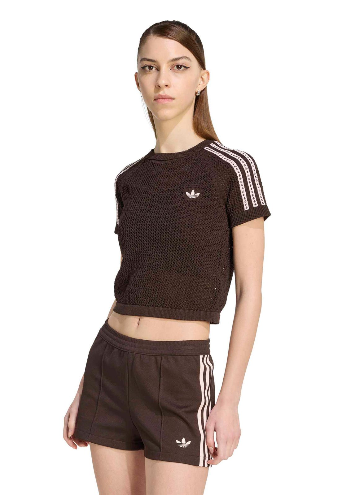 Blusa Cropped adidas Originals Listras Marrom
