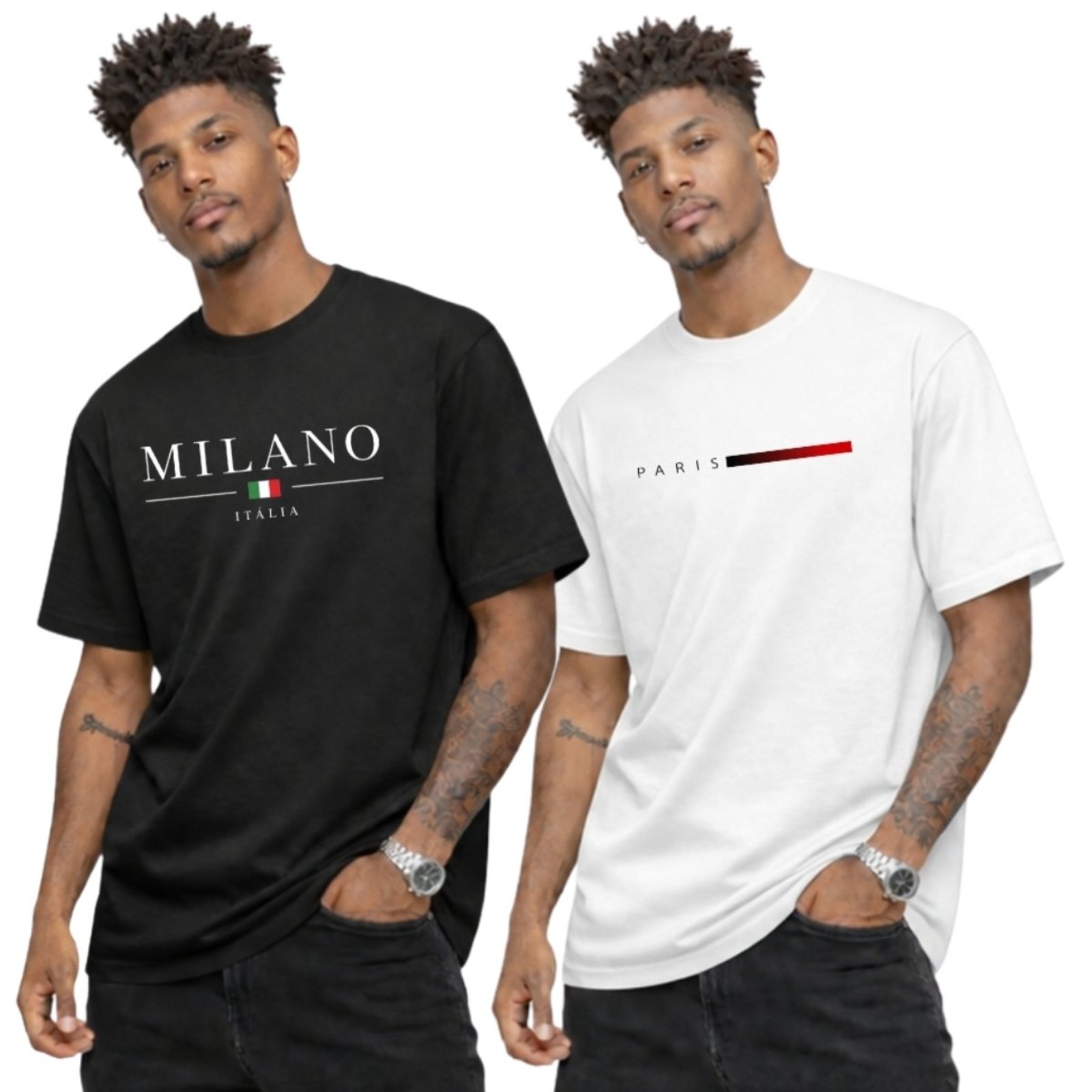 Kit 2 Camisa Masculina Camiseta Gola Redonda Algodão Cidades