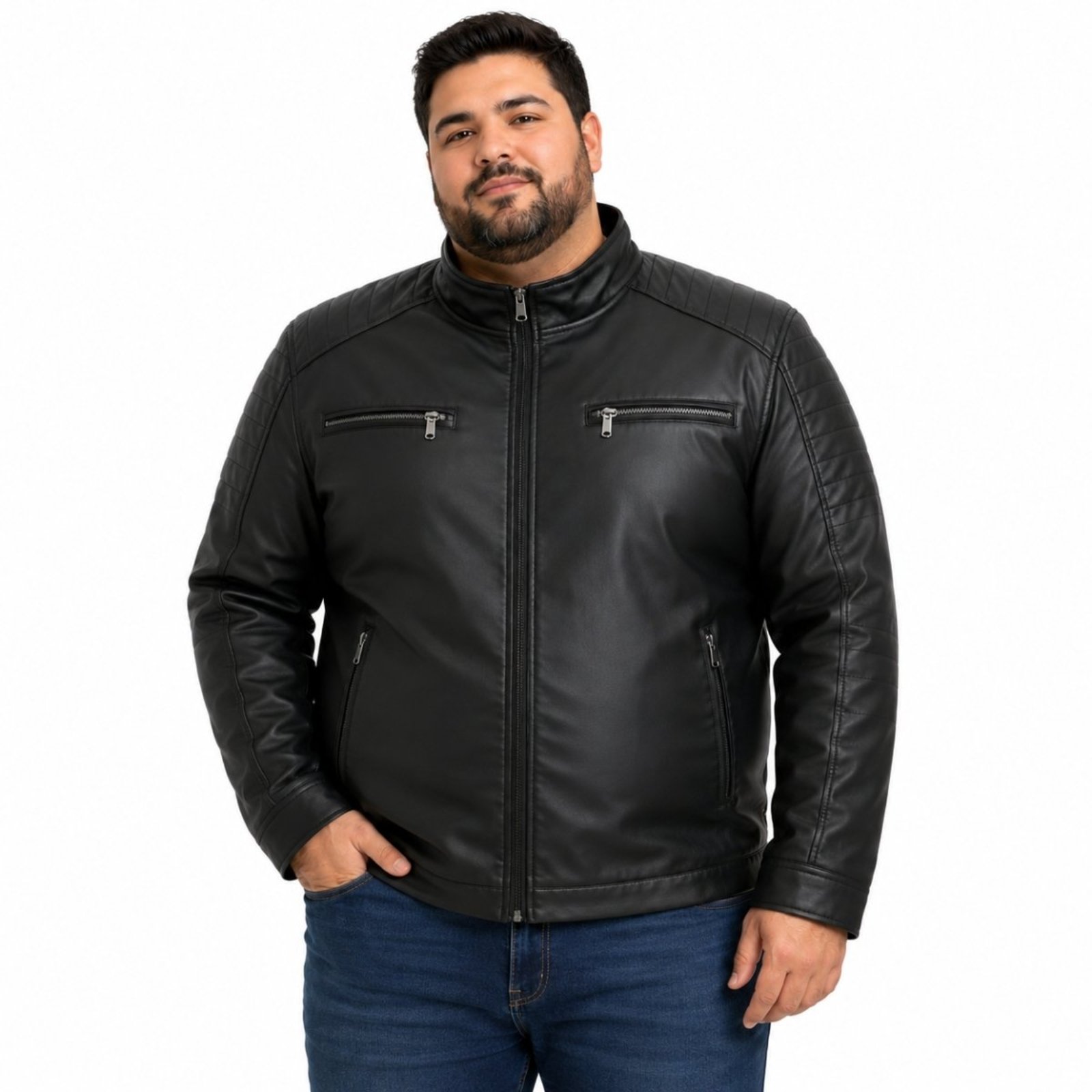Jaqueta Masculina Couro PU Plus Size G1 Inverno Tendencia Preto