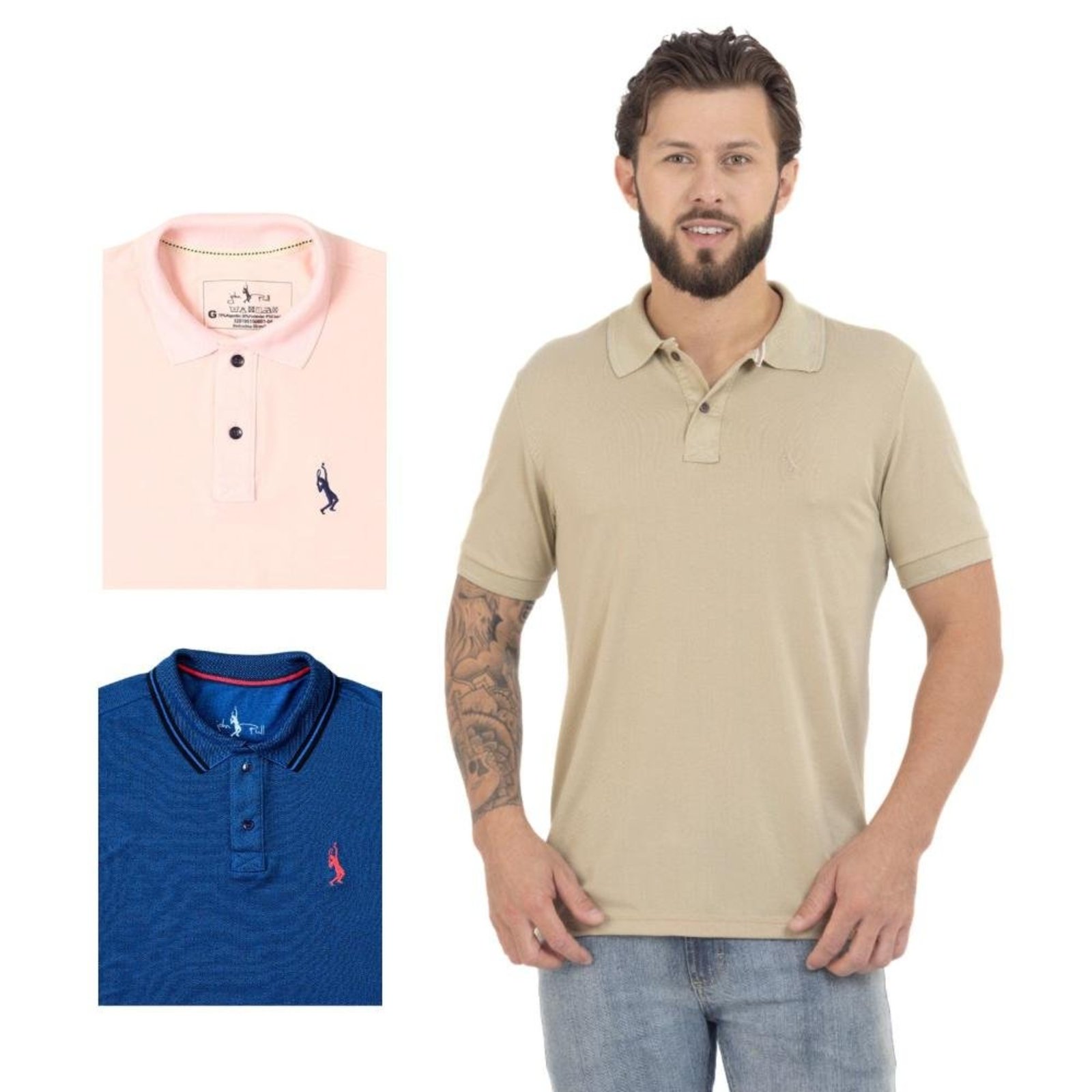 Kit 3 Camisa Polo Masculina Slim Piquet Algodão Ocasiões