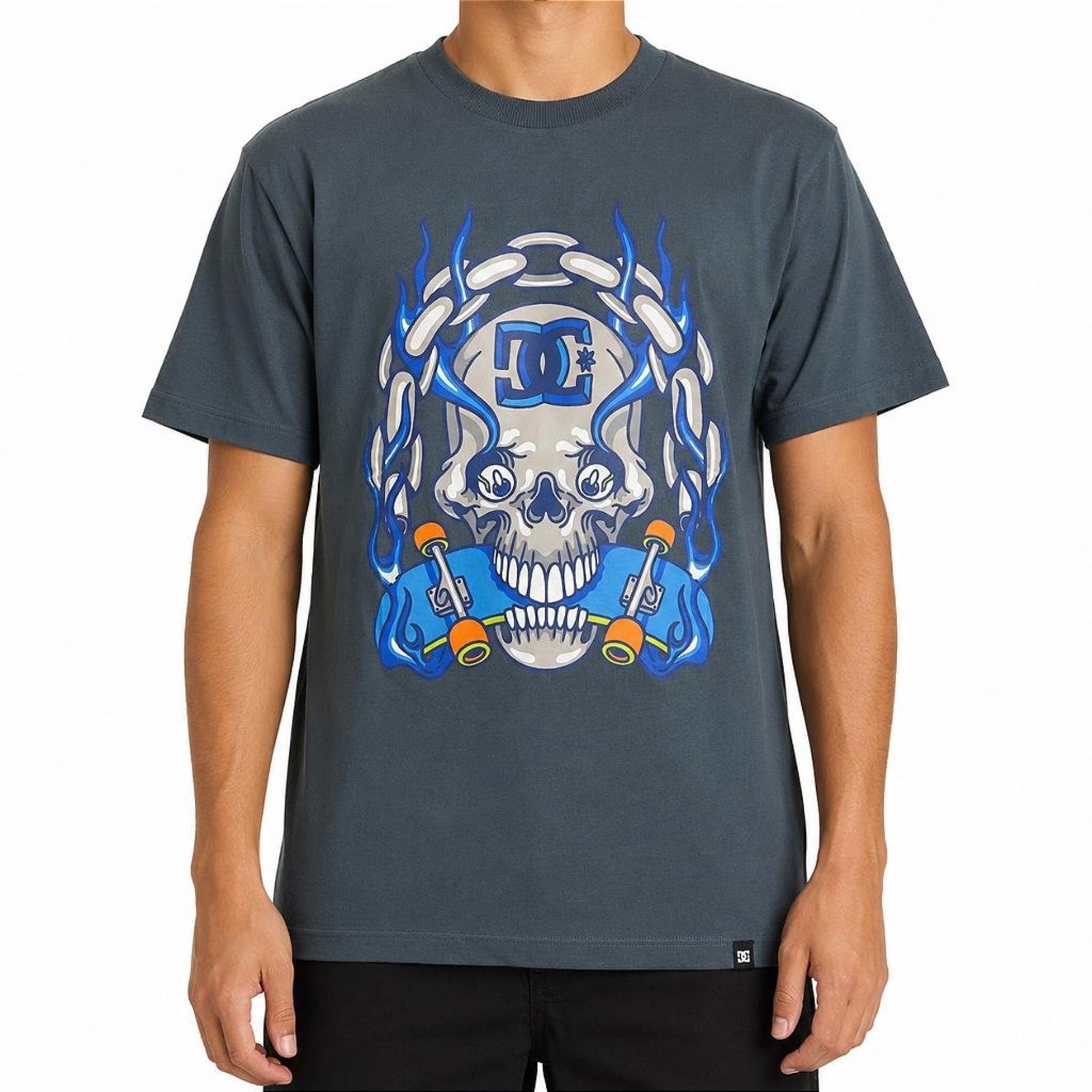 Camiseta DC Shoes Burning Skull WT26 Masculina Azul Escuro