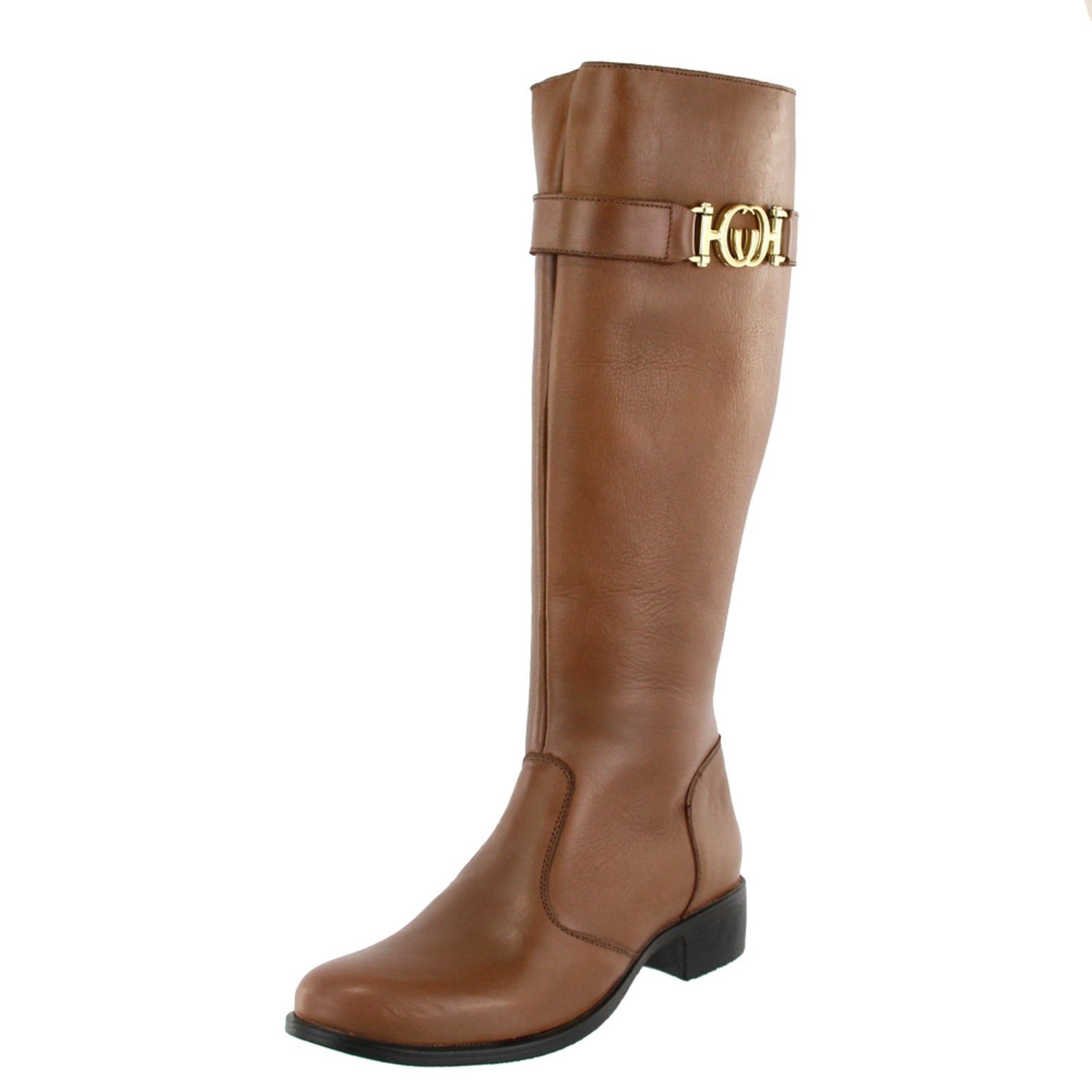 Bota Cano Longo Montaria Couro Metal Lancamento Agnes Veronez Conhaque