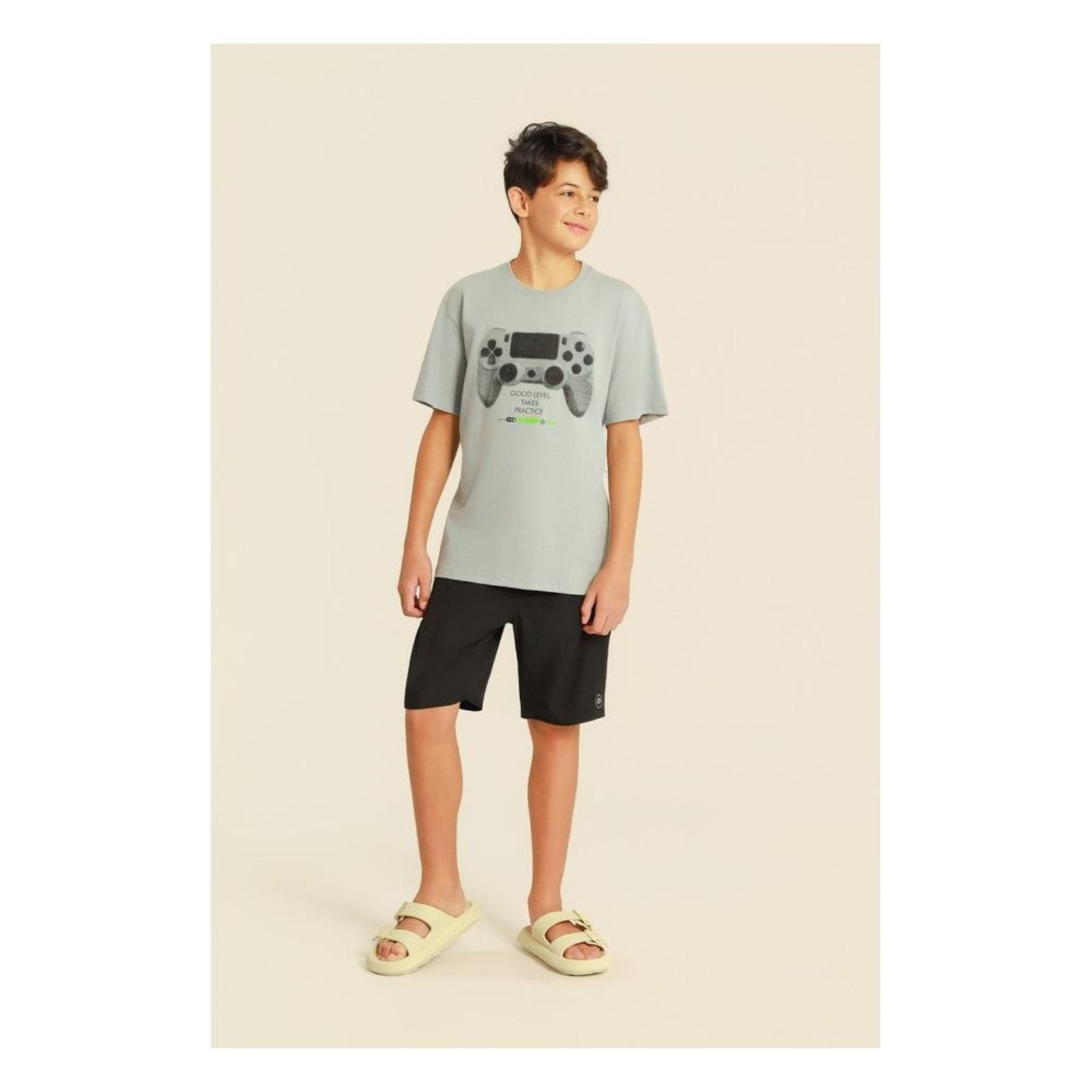 Infantil - Conjunto Camiseta Estampa Gamer Video Game Banana Danger Cinza 10 Cinza