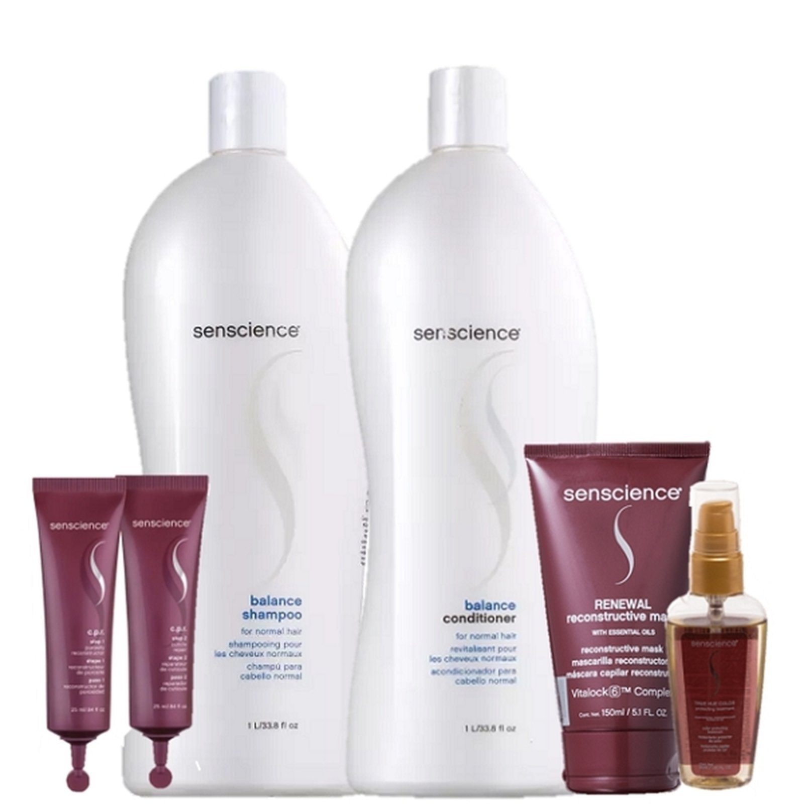 Vista 2 Senscience Balance Duo 1L CPR Reconstrutor 25ml Renewal Mask 150ml e True Hue Oleo 55ml multicolorido Senscience multicolorido