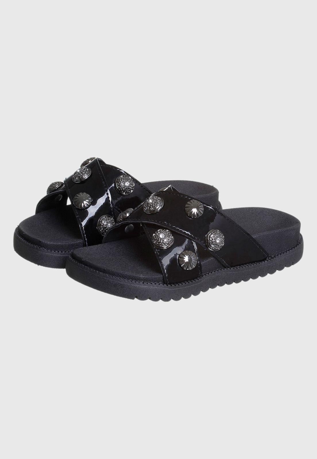 Infantil – Chinelo Papete 28 ao 39 Feminino Preto Verniz Tira Trançada tep
