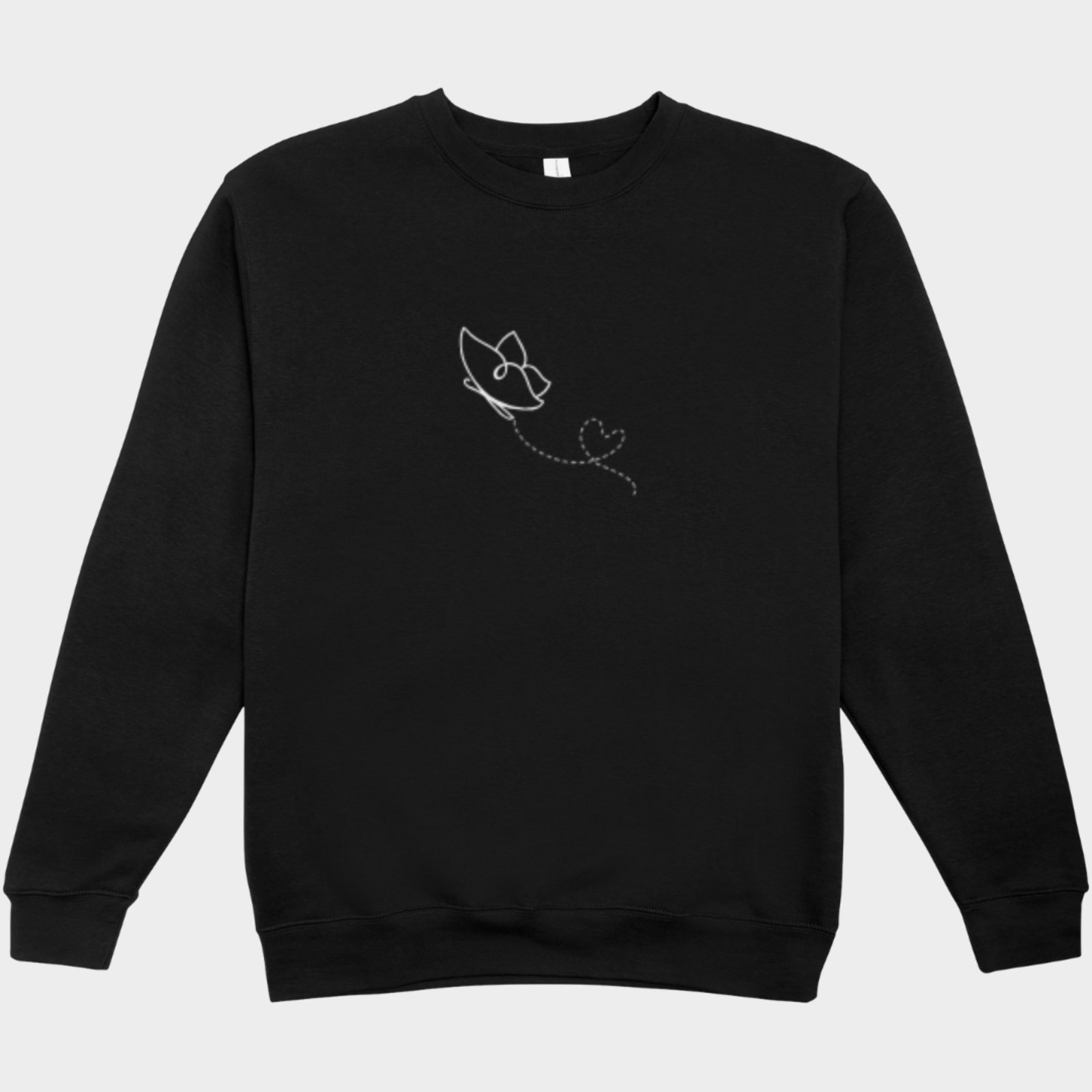 Moletom Blusa De Frio Sem Capuz Coração Borboleta Miss confort Preto