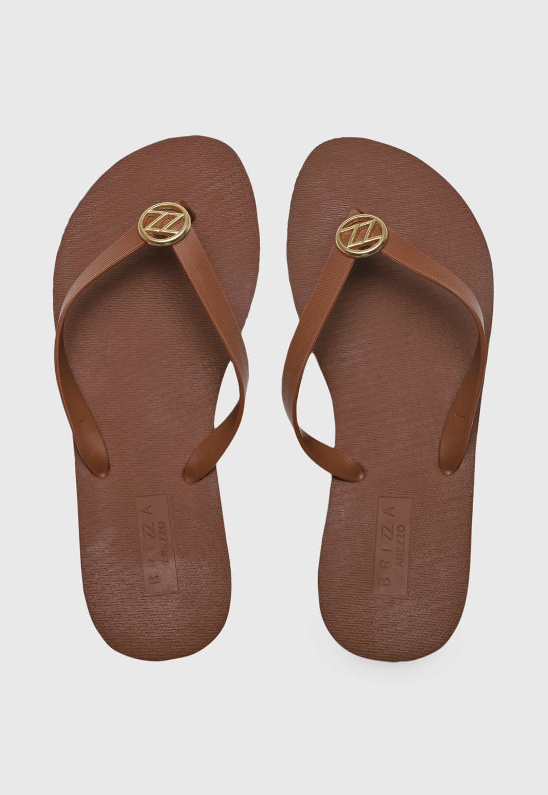 Chinelo Dedo Feminino Brizza Arezzo Detalhe Metálico Marrom