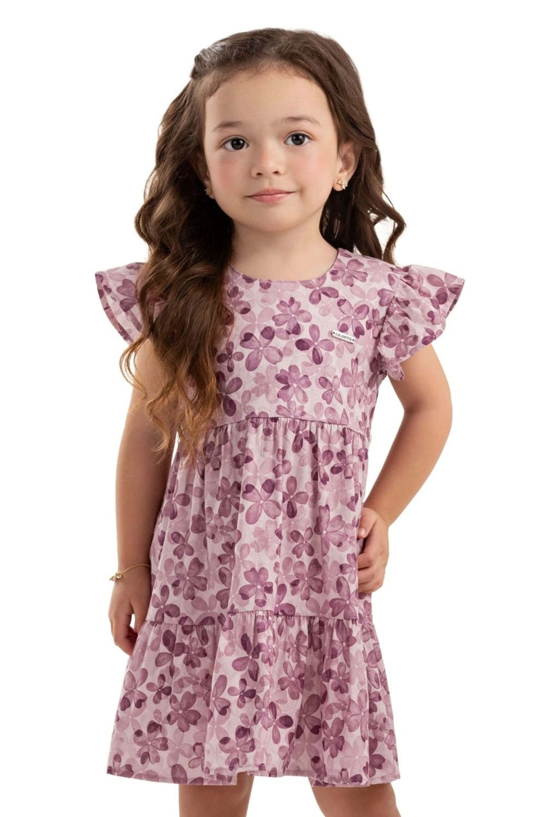Infantil – Vestido Menina Evasê Floral Colorittá Rosa