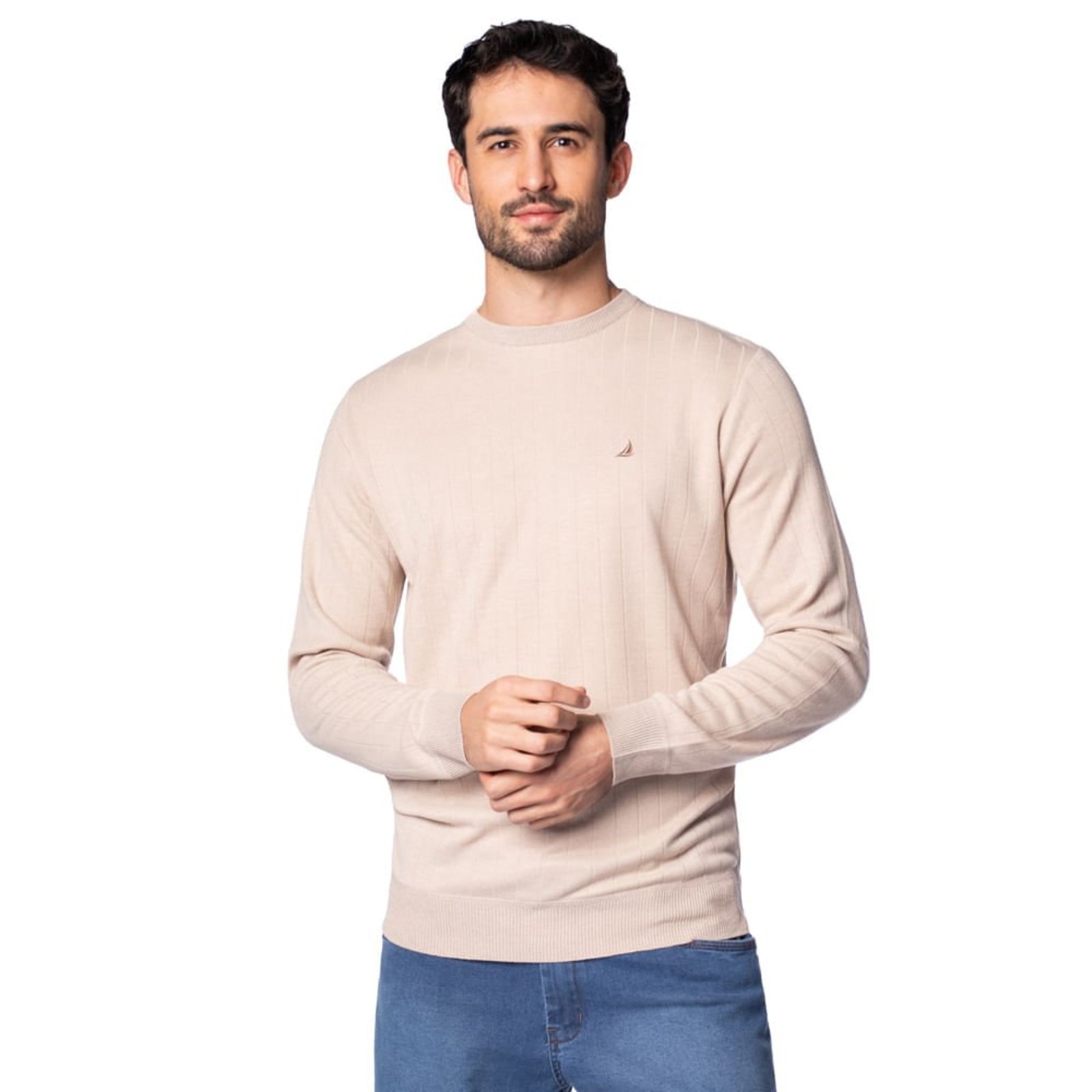 Suéter Masculino John Sailor Elegante Bege Mescla