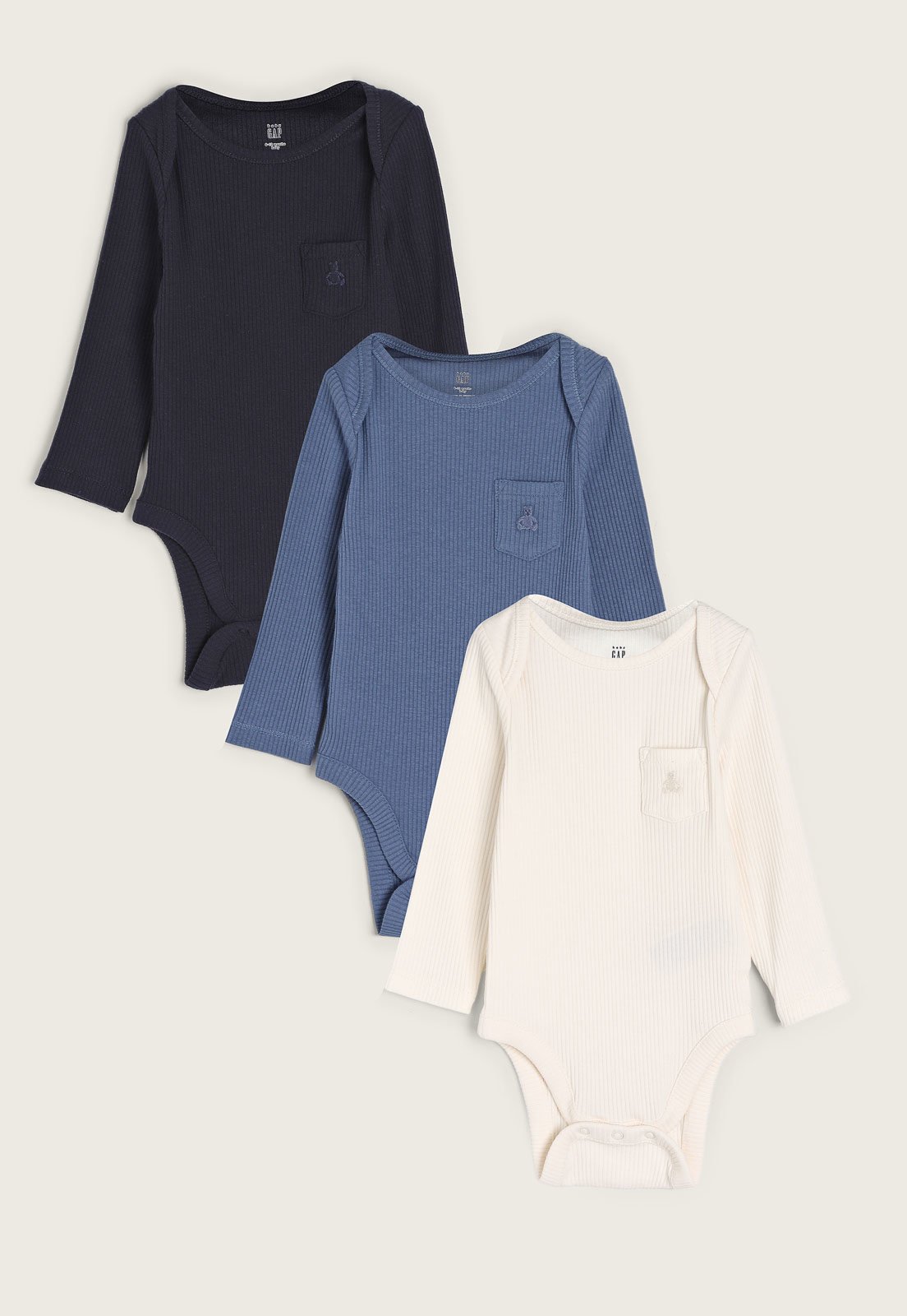 Infantil – Kit Body 3pçs GAP Canelado Off-White e Azul