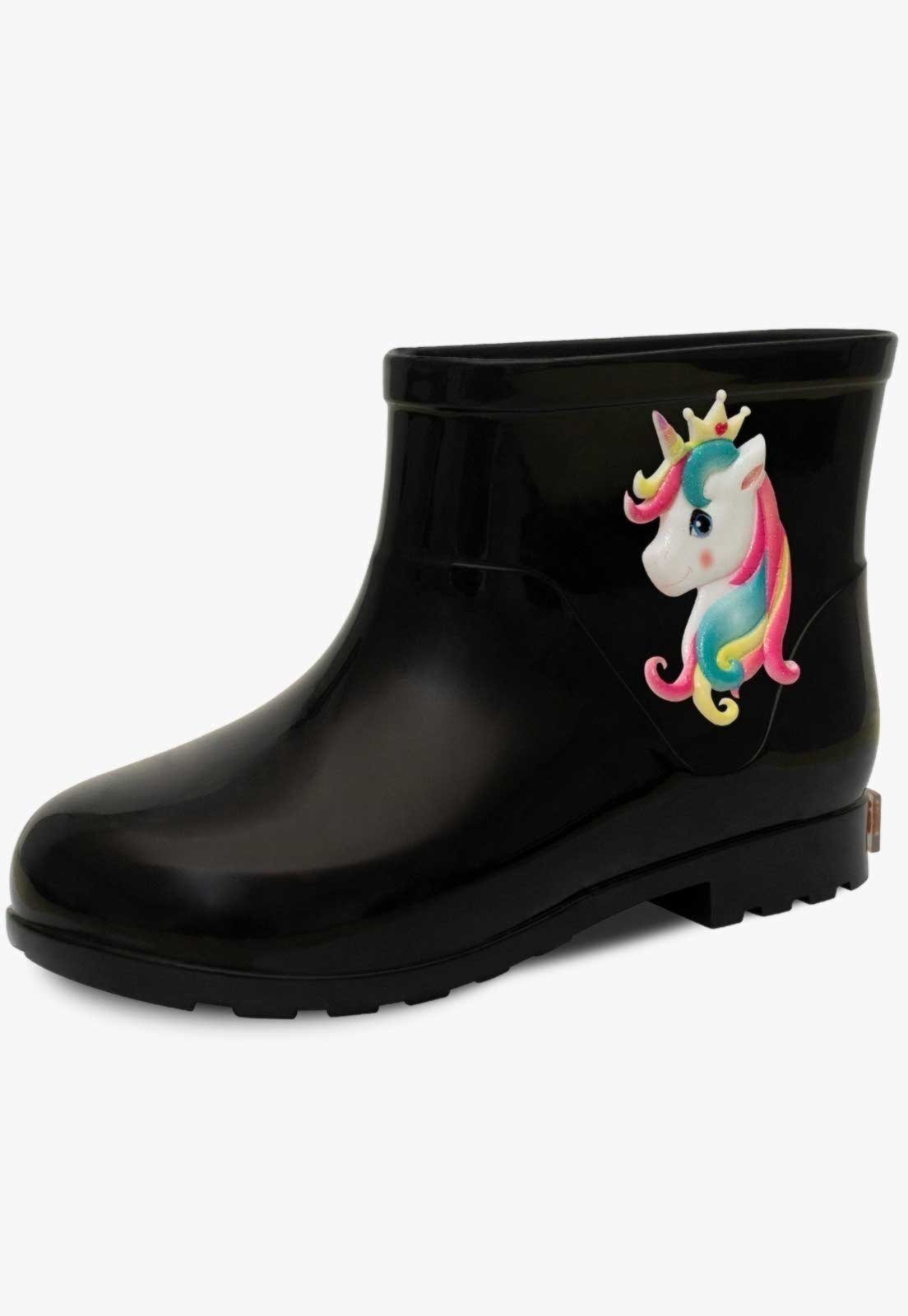 Infantil – Bota Galocha Cano Baixo Pópidi Menina Unicórnio Preto