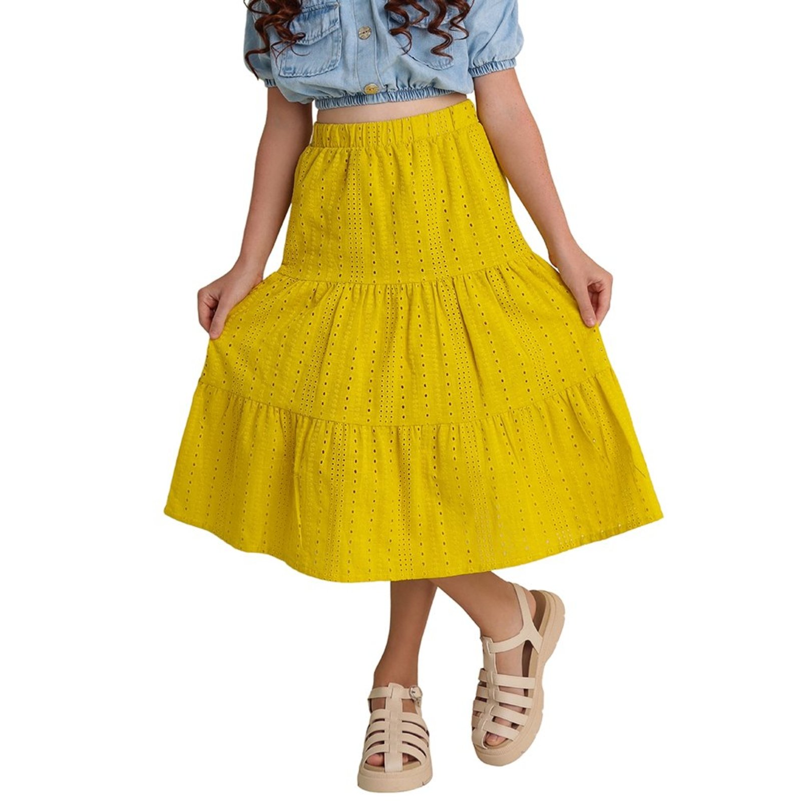 Infantil - Saia Juvenil Look Jeans Laise Midi Collor
