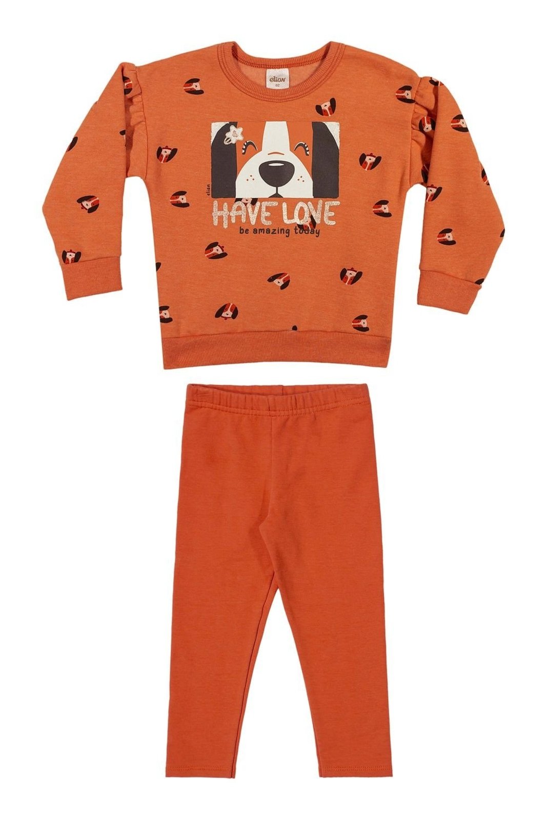 Infantil - Conjunto Longo Cachorrinhos Menina Elian Laranja
