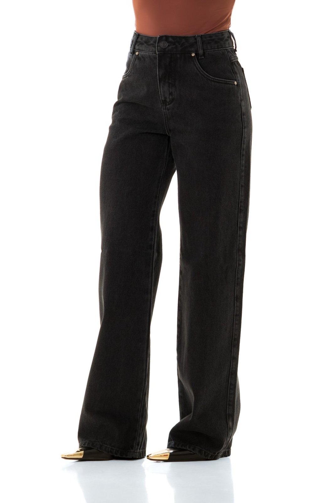Calça Jeans Feminina Arauto Wide Leg Black