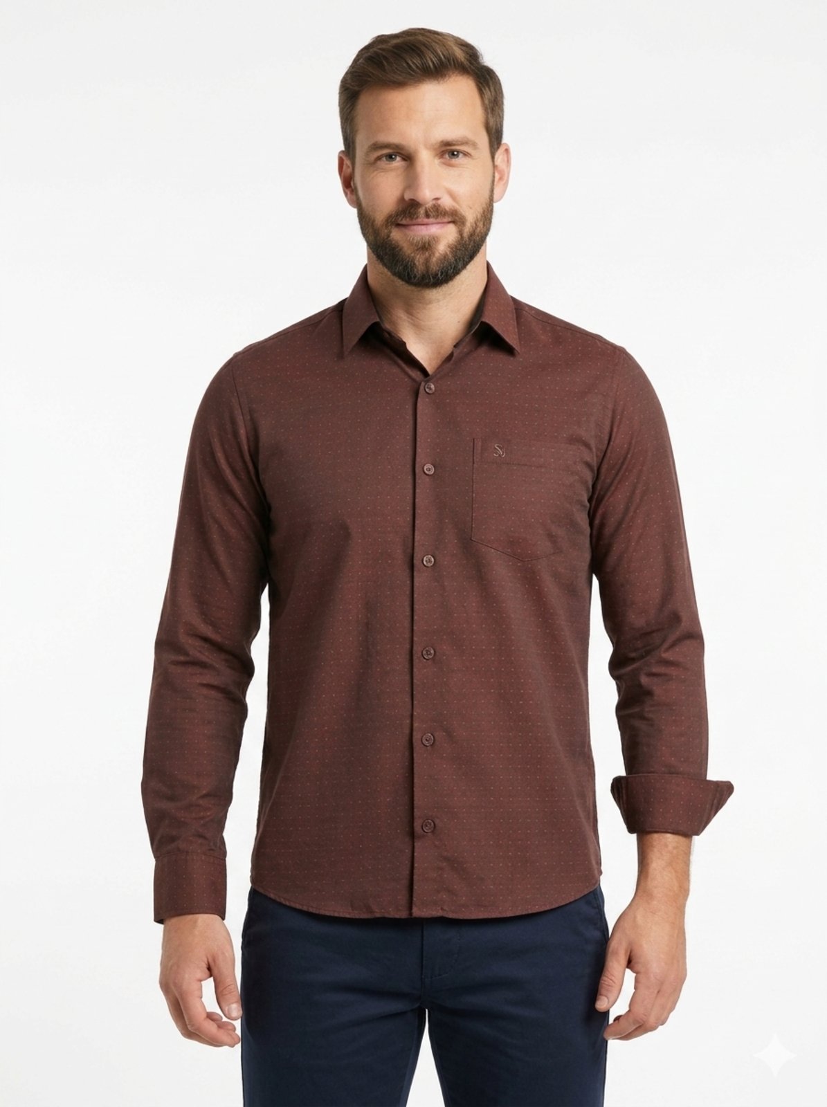 Camisa Social Amil Comfort Market Com Bolso Estampado Misto Macia e Fresca Bordô