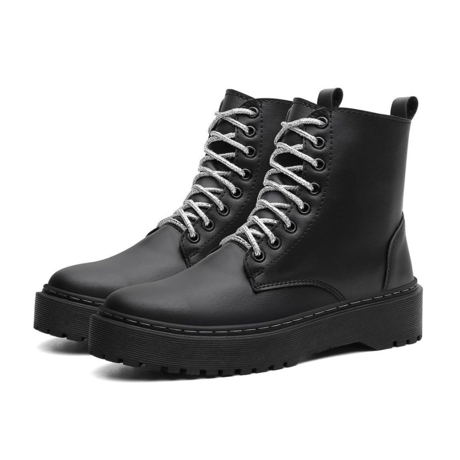 Bota Coturno Feminino Sola Reta Tratorado Cadarço Strass