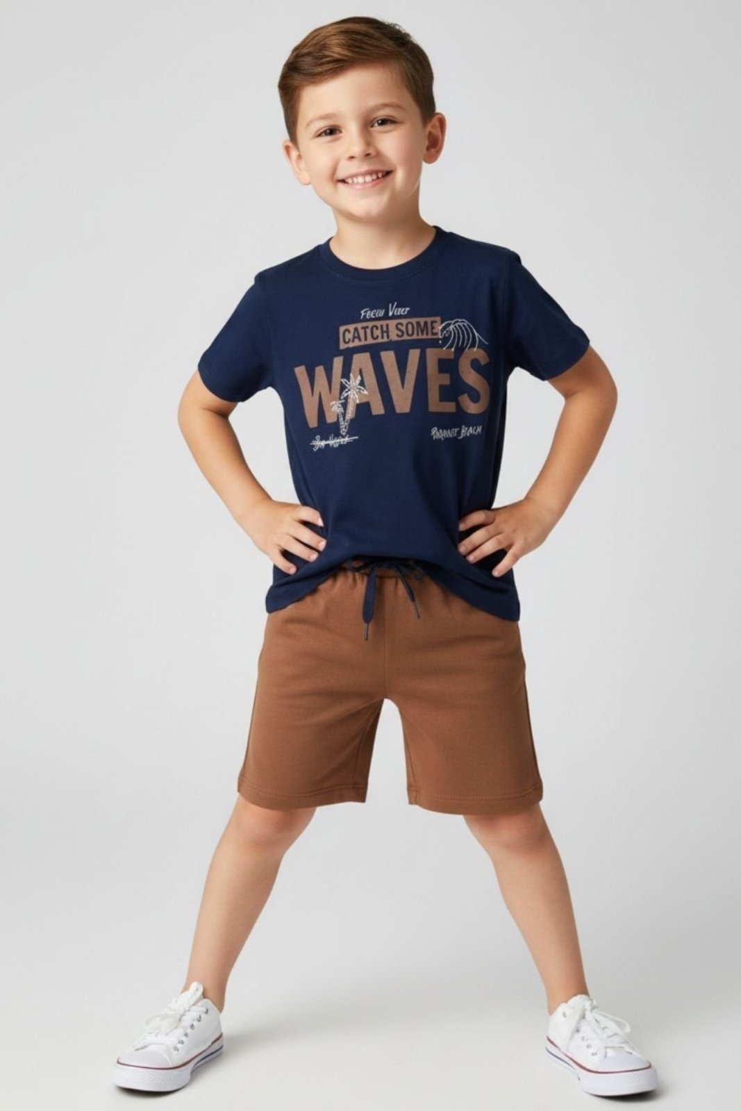 Infantil - Conjunto Bem Vestir Masculino Camiseta e Bermuda Waves