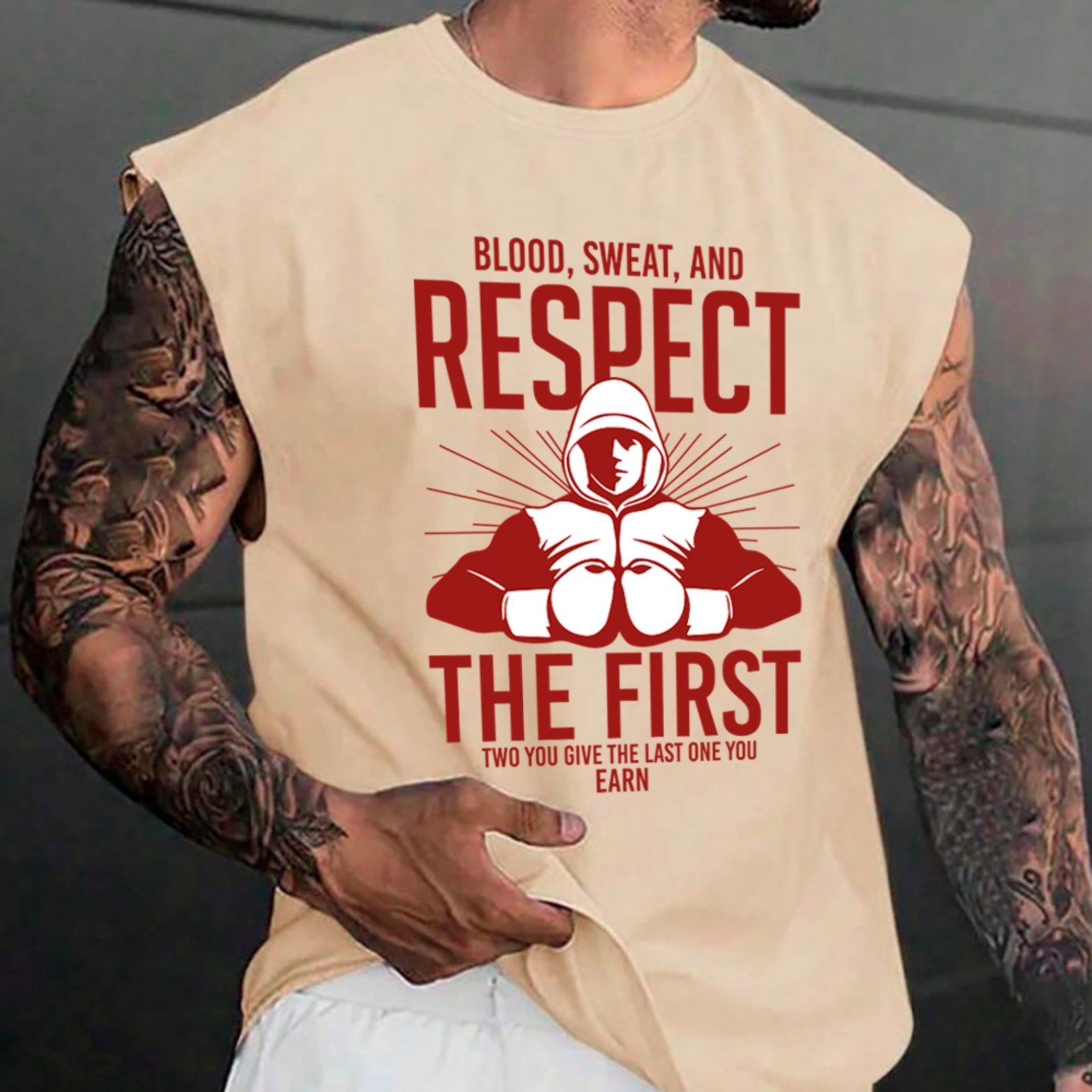Camiseta Regata Machão Ousy Blood Sweat Respect Oversized Masculina Off White