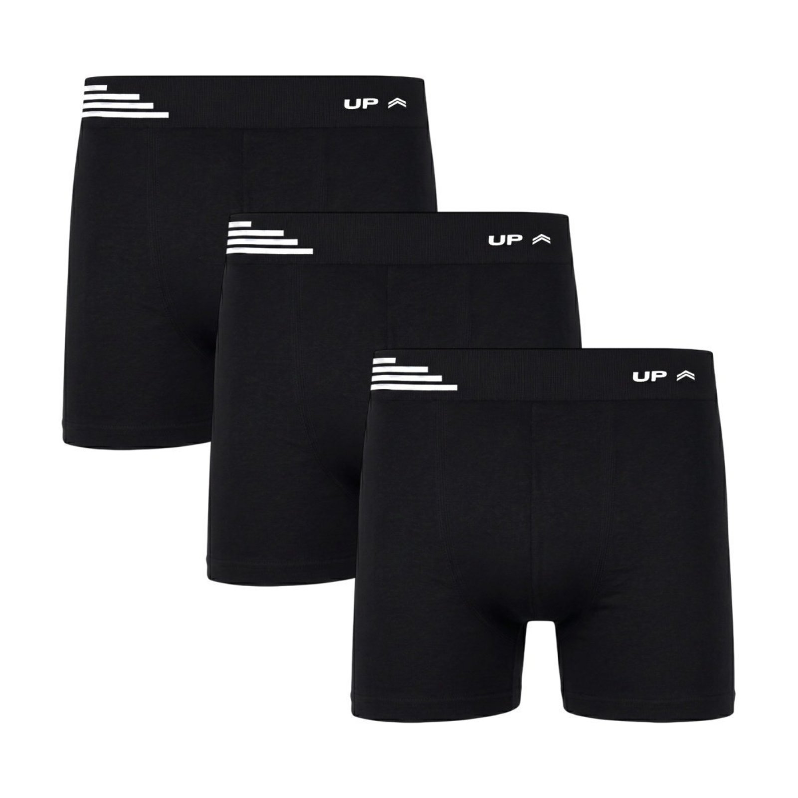 Kit 3 Cuecas Boxer UP Underwear Sem Costura Microfibra Preto