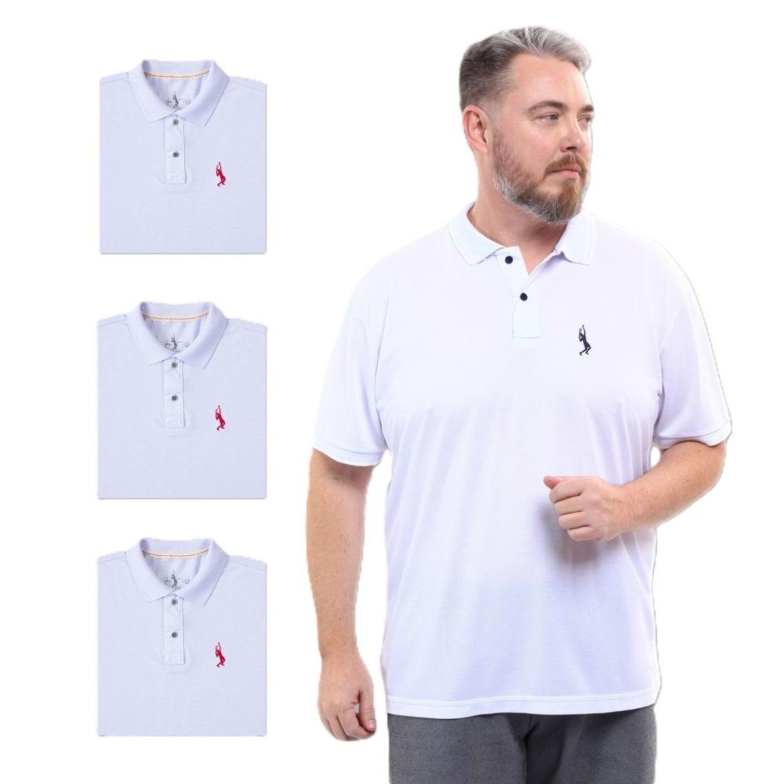 Kit 4 Camisa Polo Plus Size Lisa Casual Elegante Ocasiões