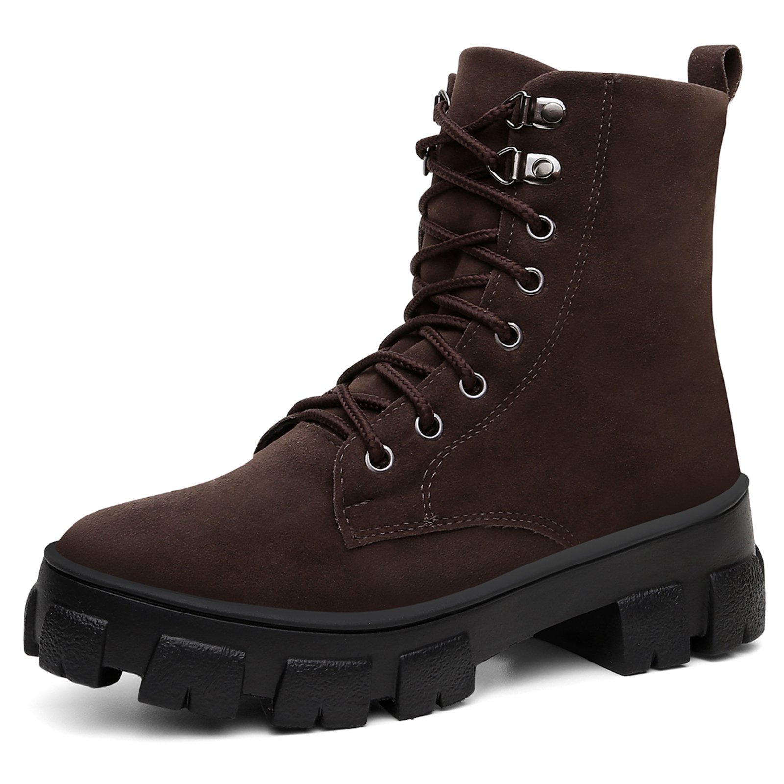 Bota Coturno Feminino Tratorado Café Camurça Estilosa Militar Santa Rosa
