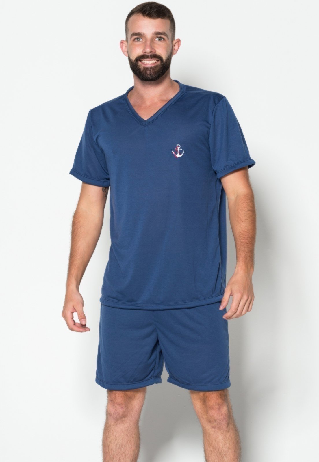 Pijama Bella Fiore Modas Masculino Liso Manga Curta Azul Marinho