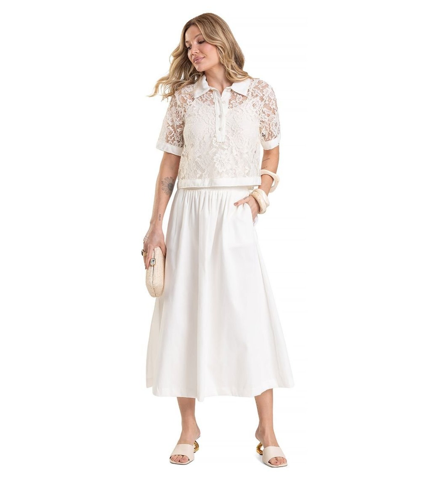 Vista 2 Conjunto Camisa com Blusa de Alça Feminina Dianna bege bege