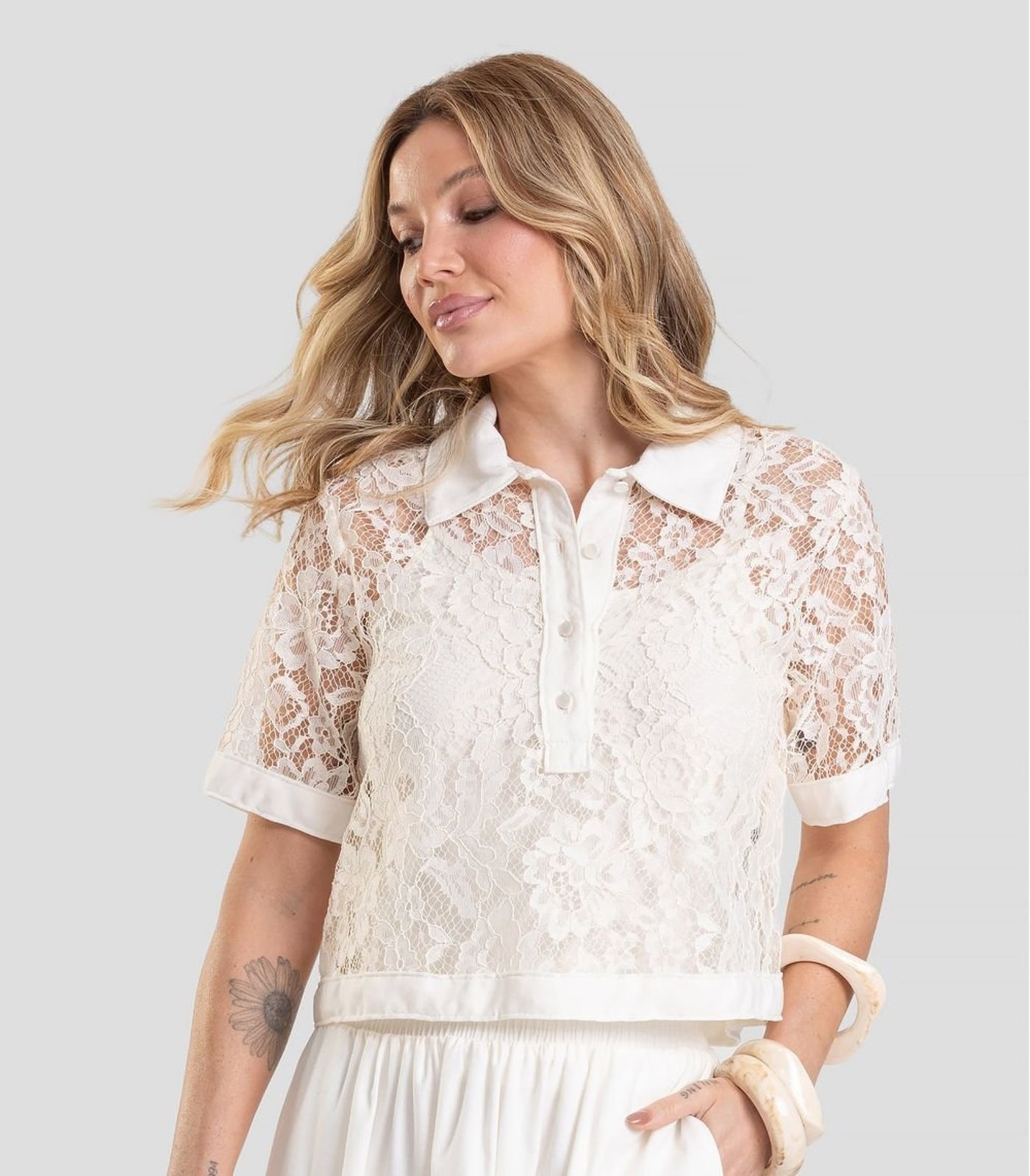 Vista 3 Conjunto Camisa com Blusa de Alça Feminina Dianna bege bege