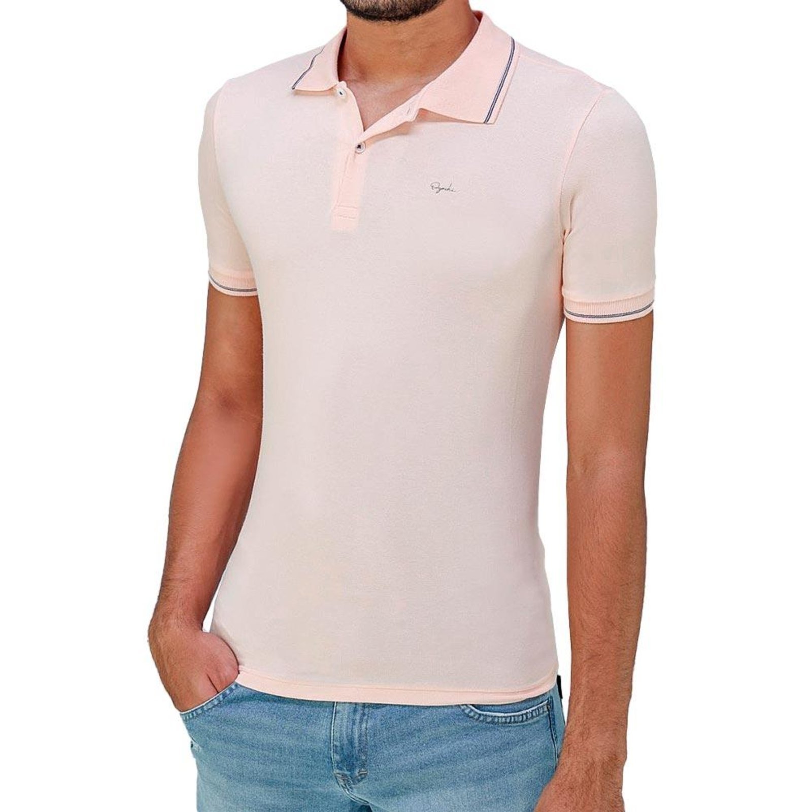Camisa Polo Manga Curta Masculina 00749015 Slim Ogochi Rosa