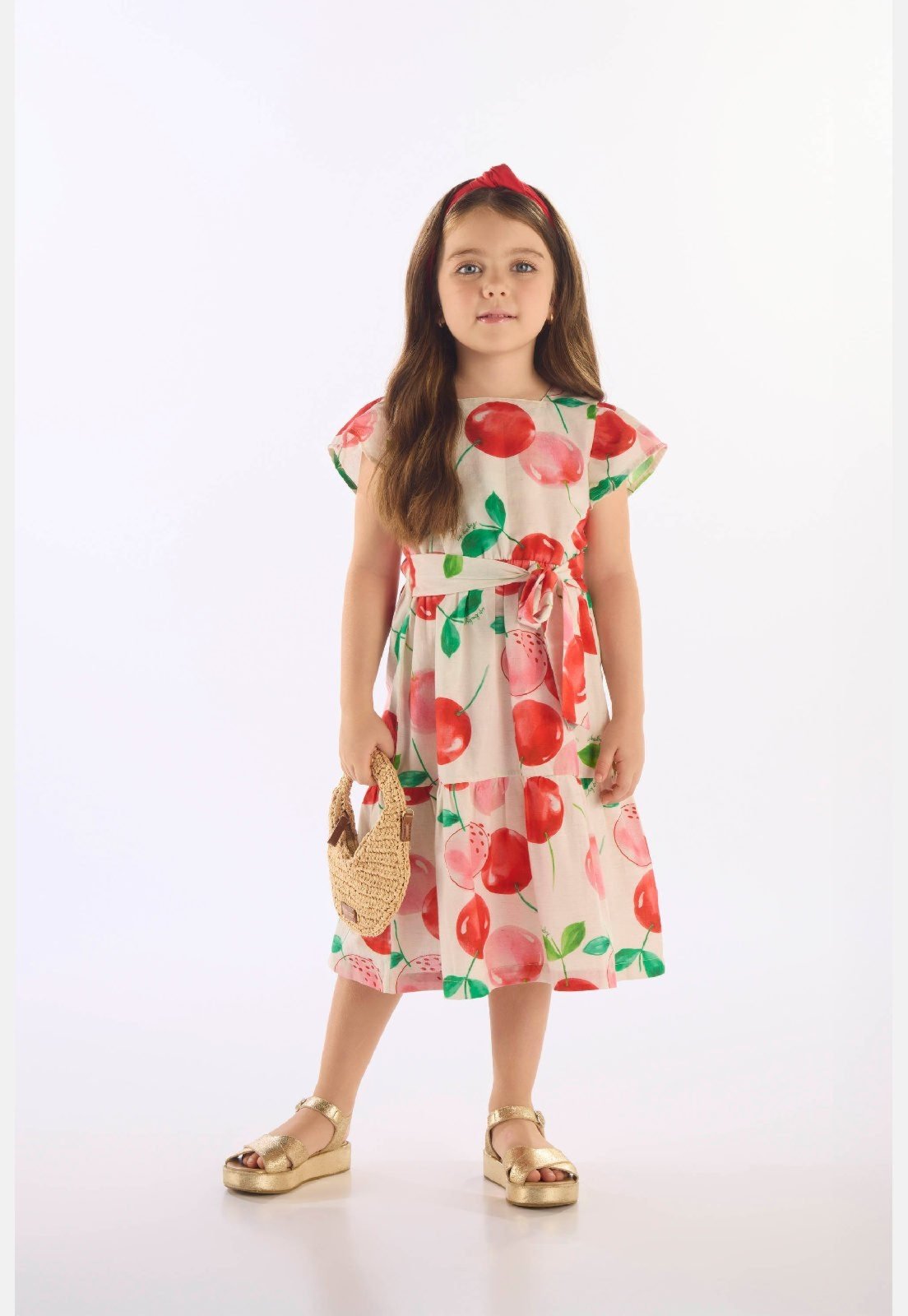 Infantil - Vestido Cereja Midi Algodão Linho Up Baby Bege