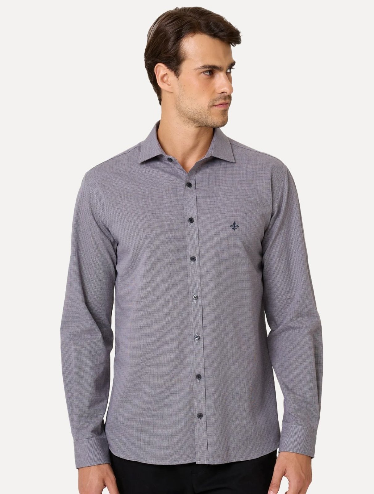 Camisa Dudalina Masculina Comfort Fit Superfine Cotton Beveled Cinza Escuro