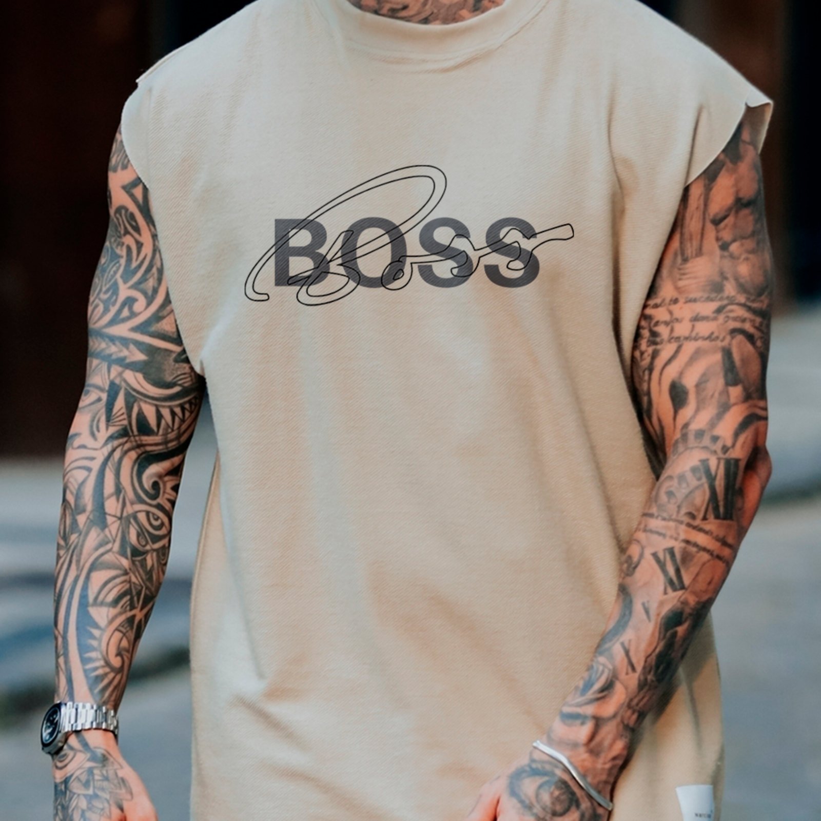 Camiseta Regata Machão Boss Signature Streetwear Urban Style Trend Off White