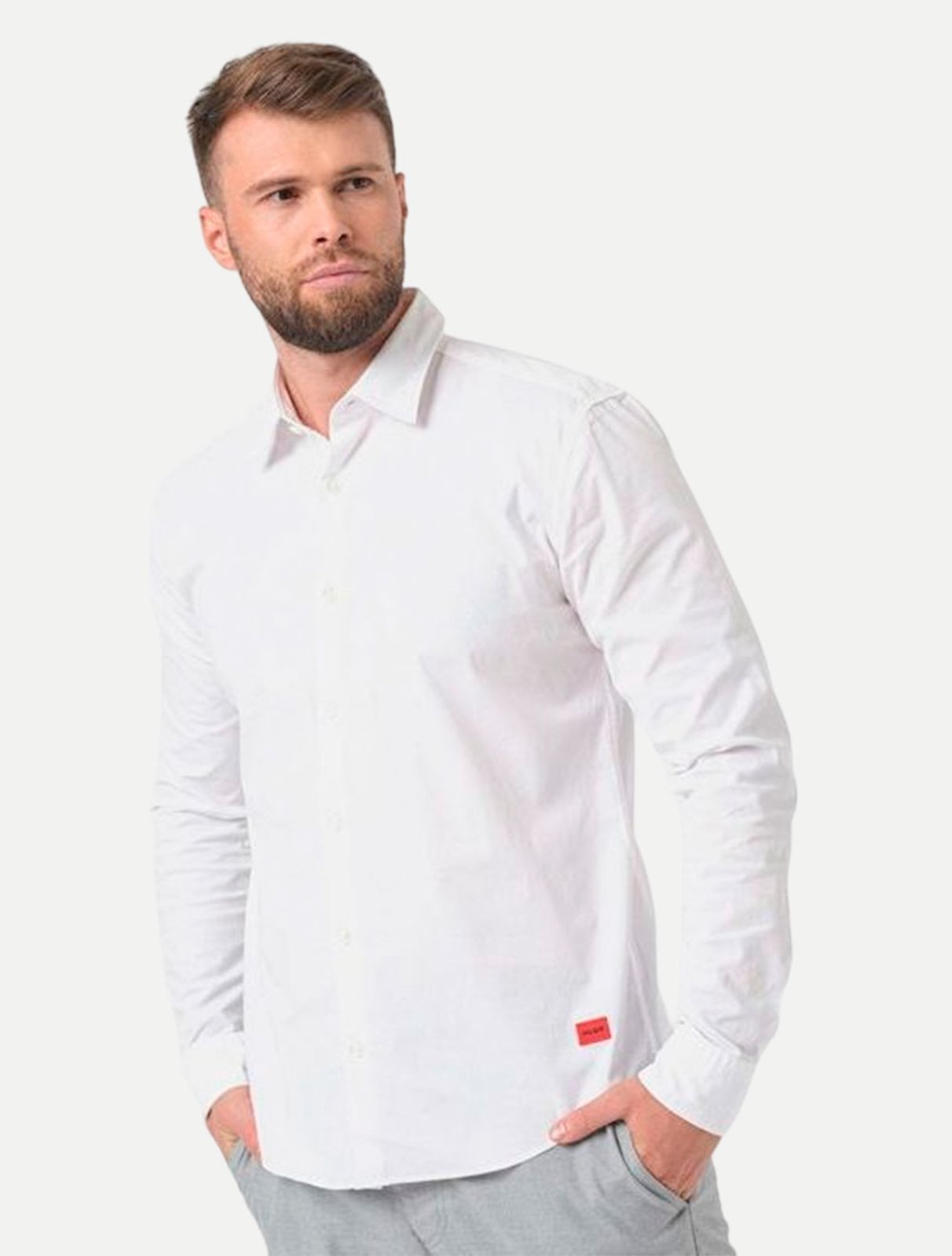 Camisa Hugo Boss Masculina Slim Fit Ermo ML Off White