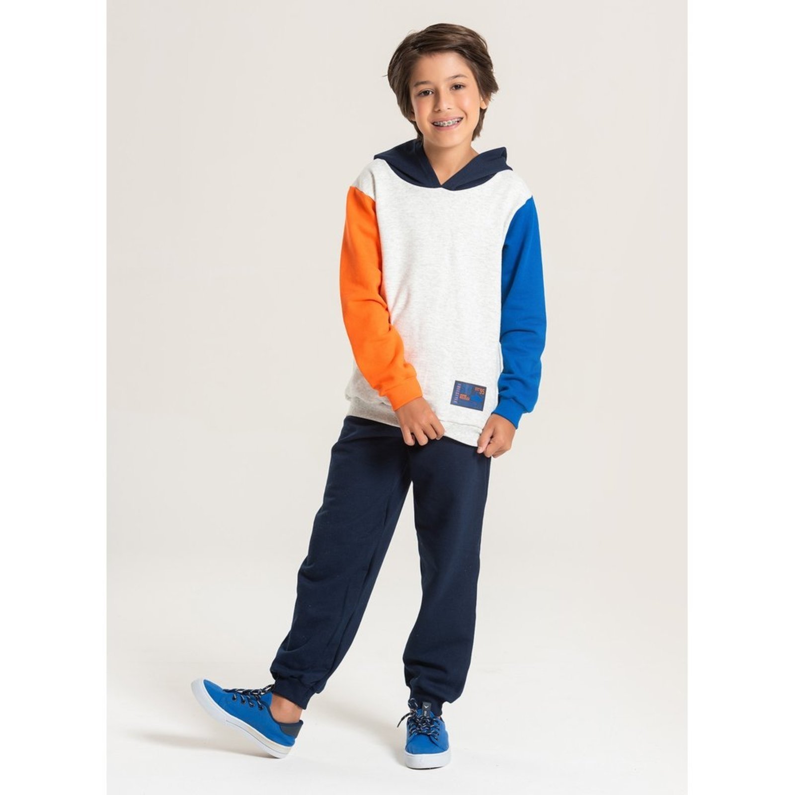 Infantil – Conjunto Inverno Menino Mescla Banana Blusão Com Mangas Contrastantes com Capuz e Calça em Moletom