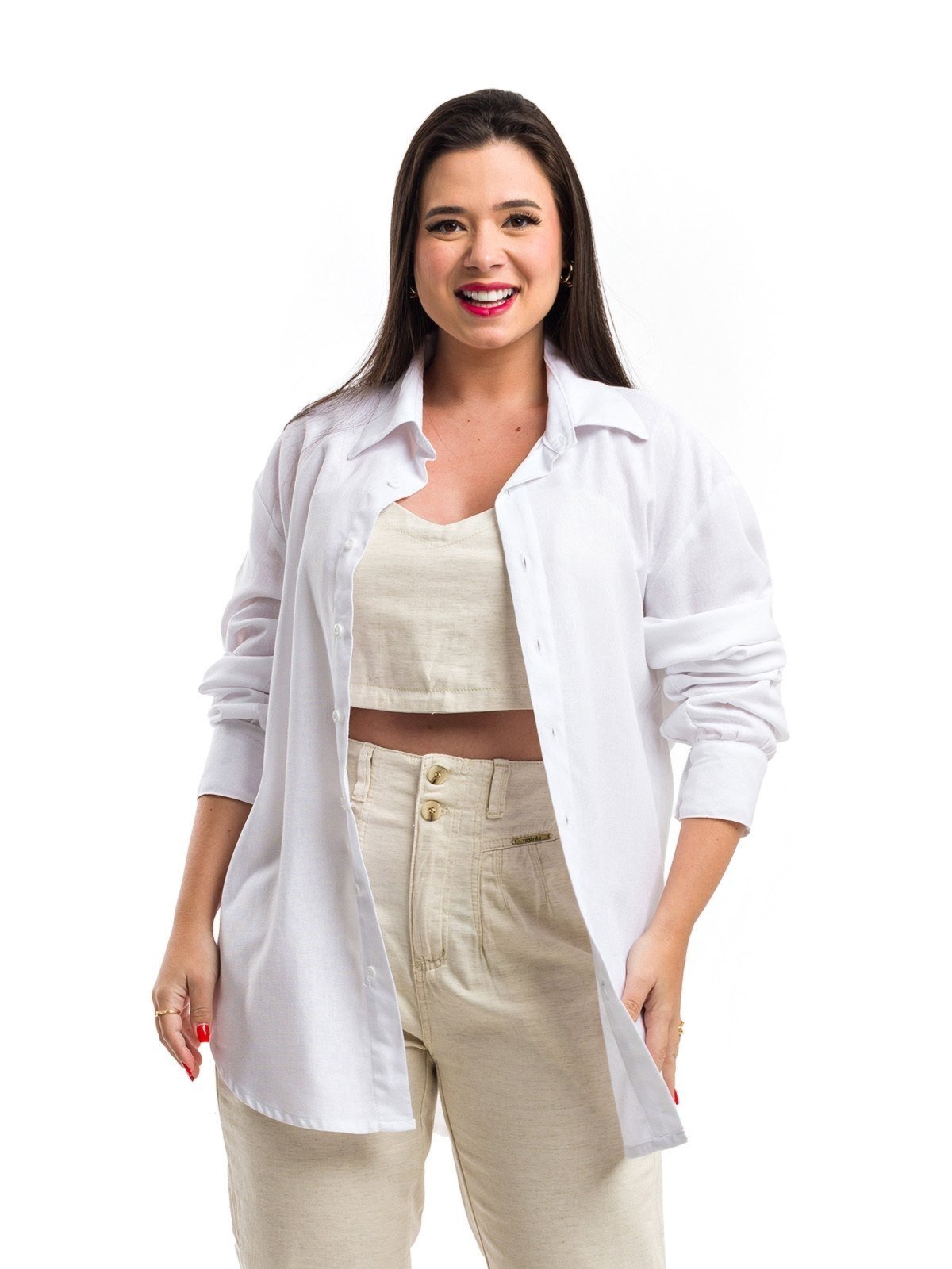 Camisa Oversized Restrito Jeans De Linho – BRANCO