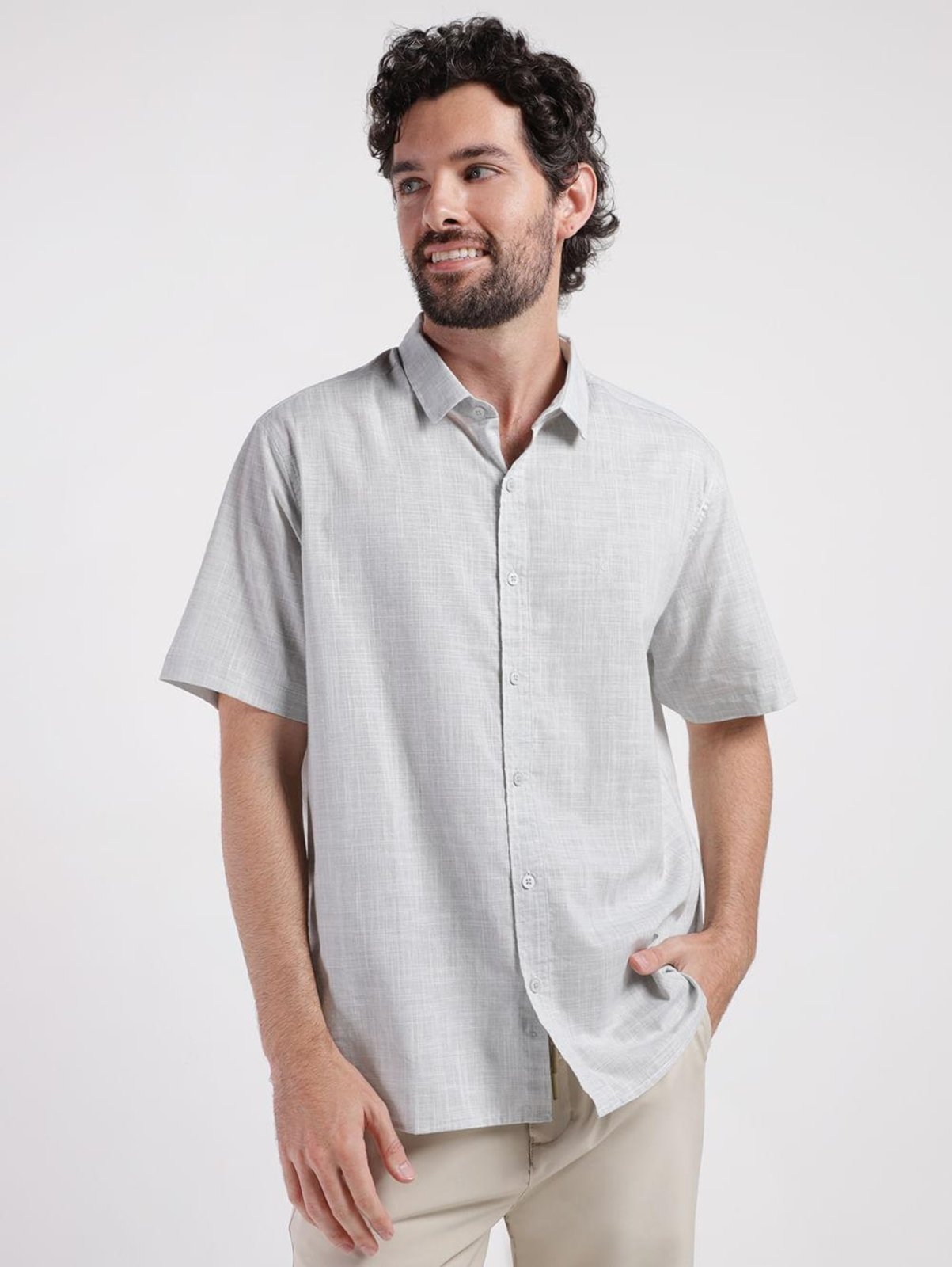 Camisa Slim Manga Curta Eletrón Masculina CINZA