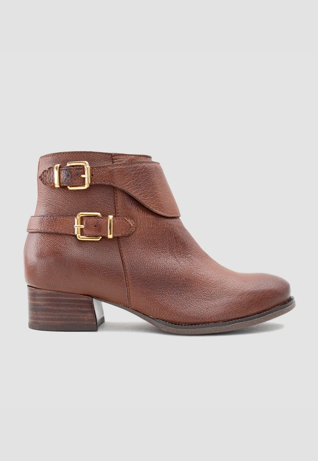 Bota Cano Curto Fivela Couro Marrom CBK