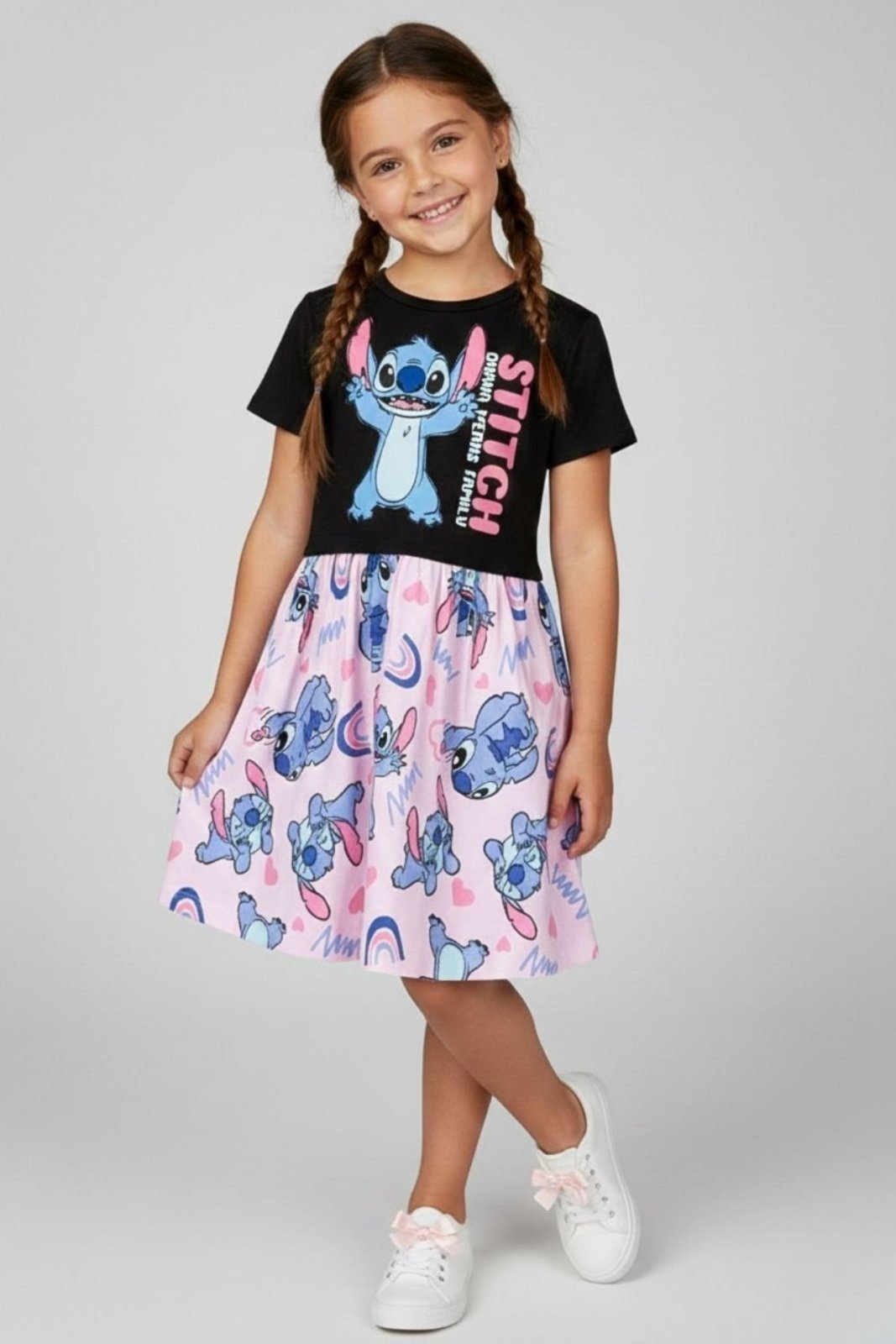 Vista 2 Infantil - Vestido Disney Feminino Estampado Stitch preto Disney preto