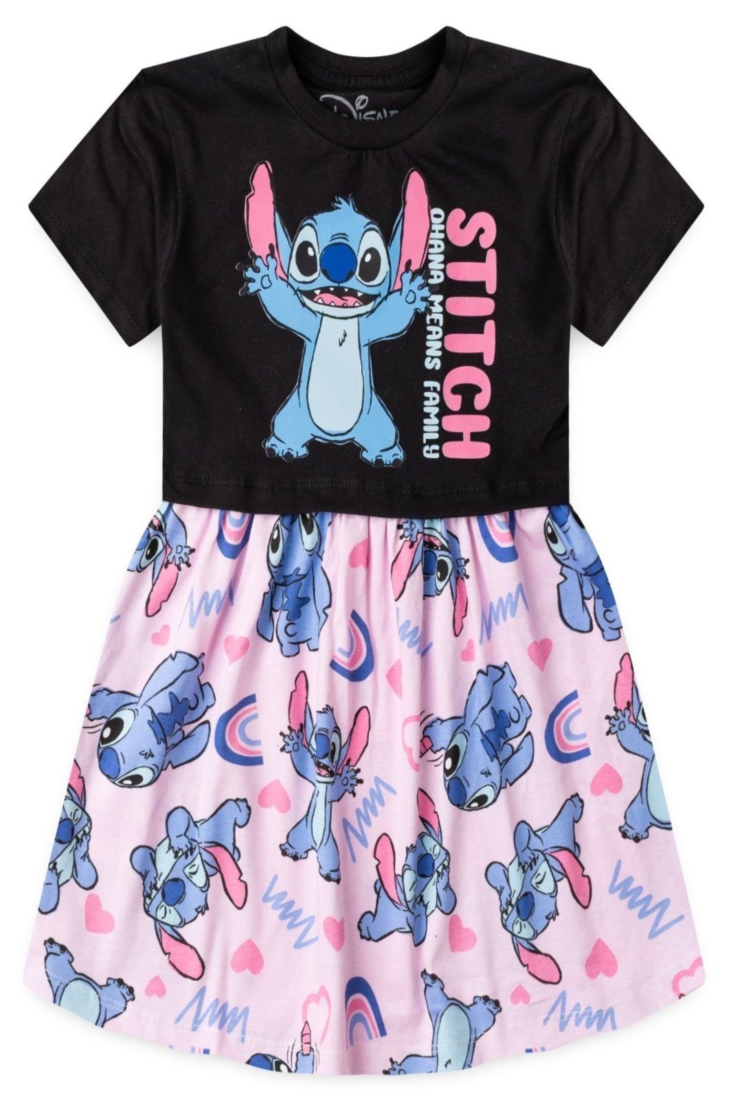 Vista 3 Infantil - Vestido Disney Feminino Estampado Stitch preto Disney preto