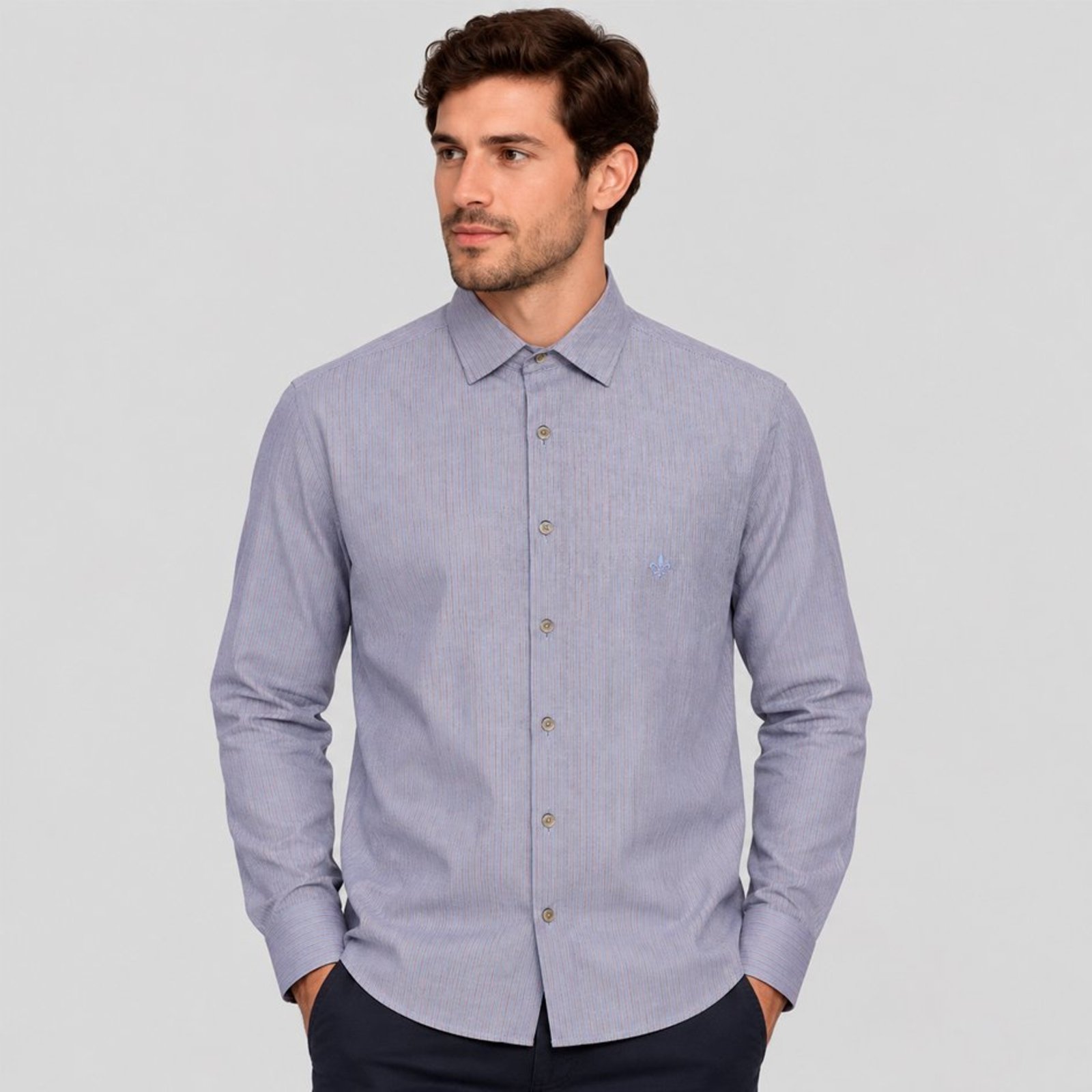 Camisa Dudalina Slim Listras Bicolor Ve27 Azul Masculino